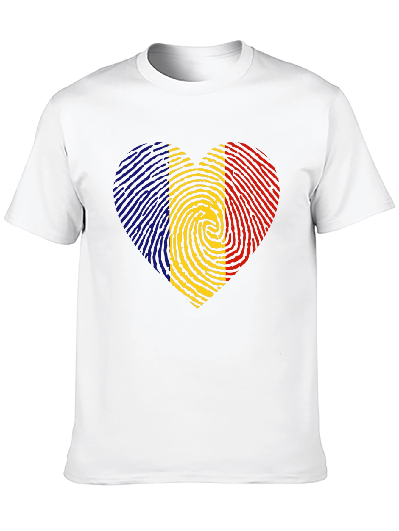 Romania Flag Fingerprint Heart Black T-Shirt