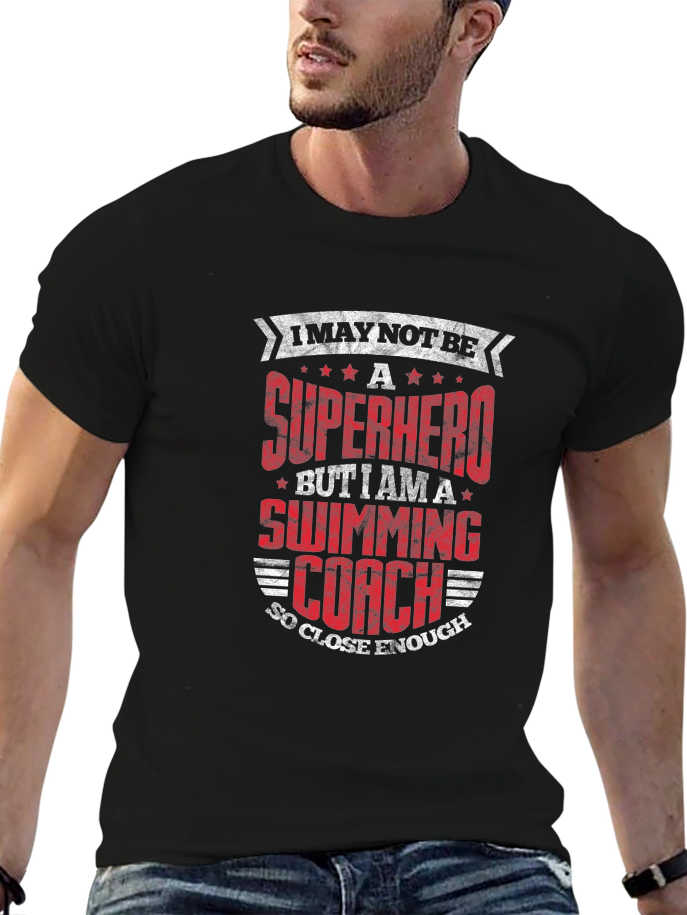 Superhero Swimming Coach Black T-Shirt
