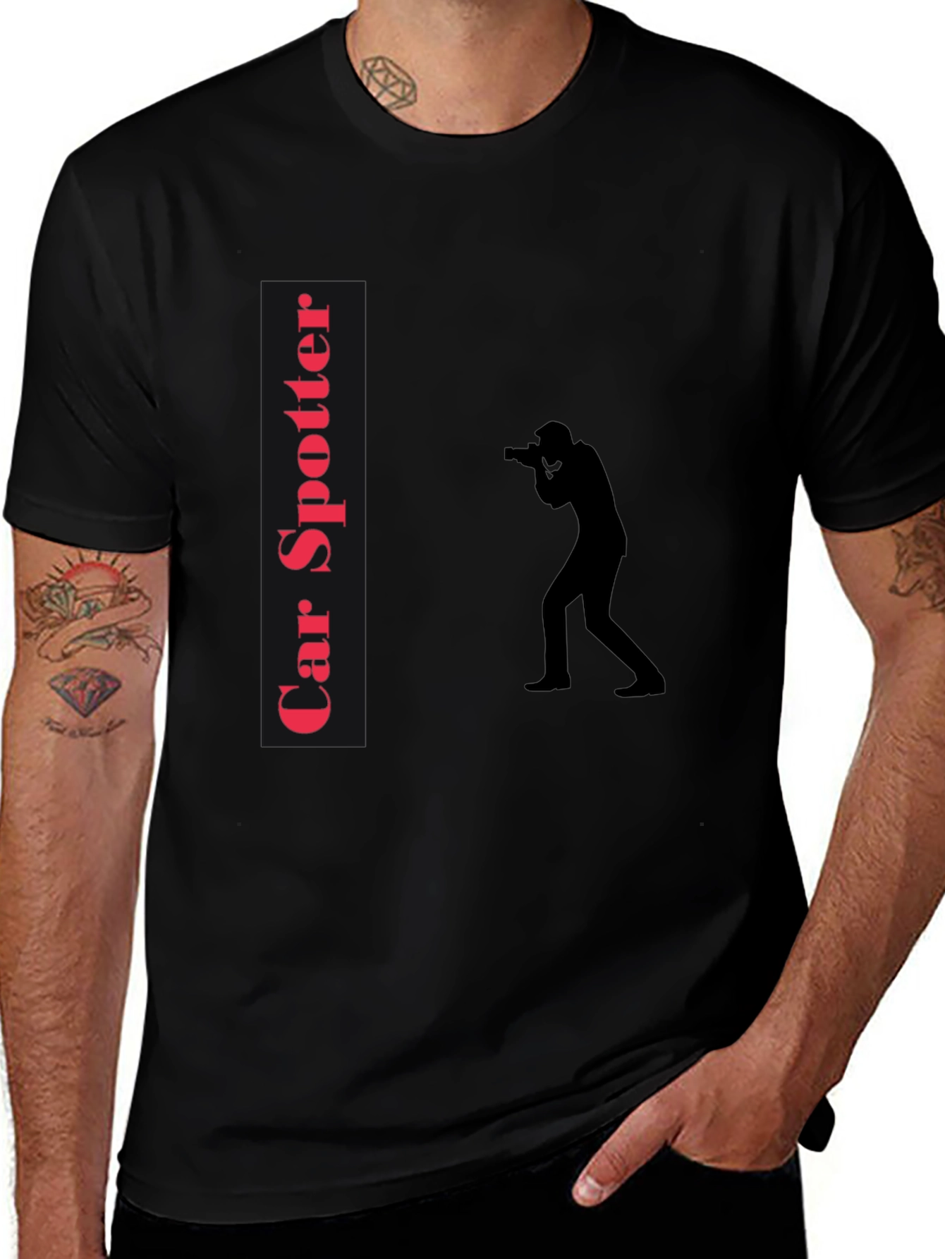 Car Spotter T-Shirt - Black Tee with Photographer Design
