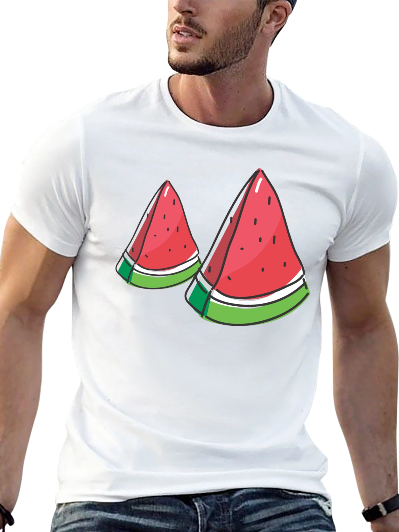 Watermelon Slice Graphic Tee - Black Cotton T-Shirt