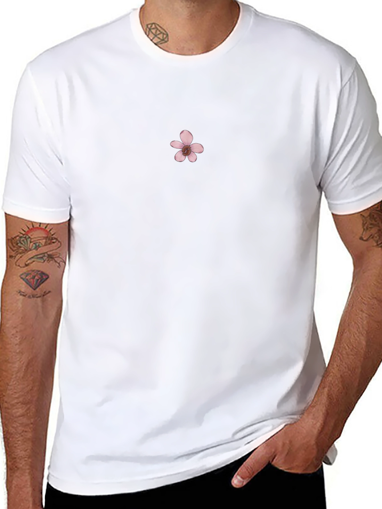 Mens Black Tee with Pink Flower
