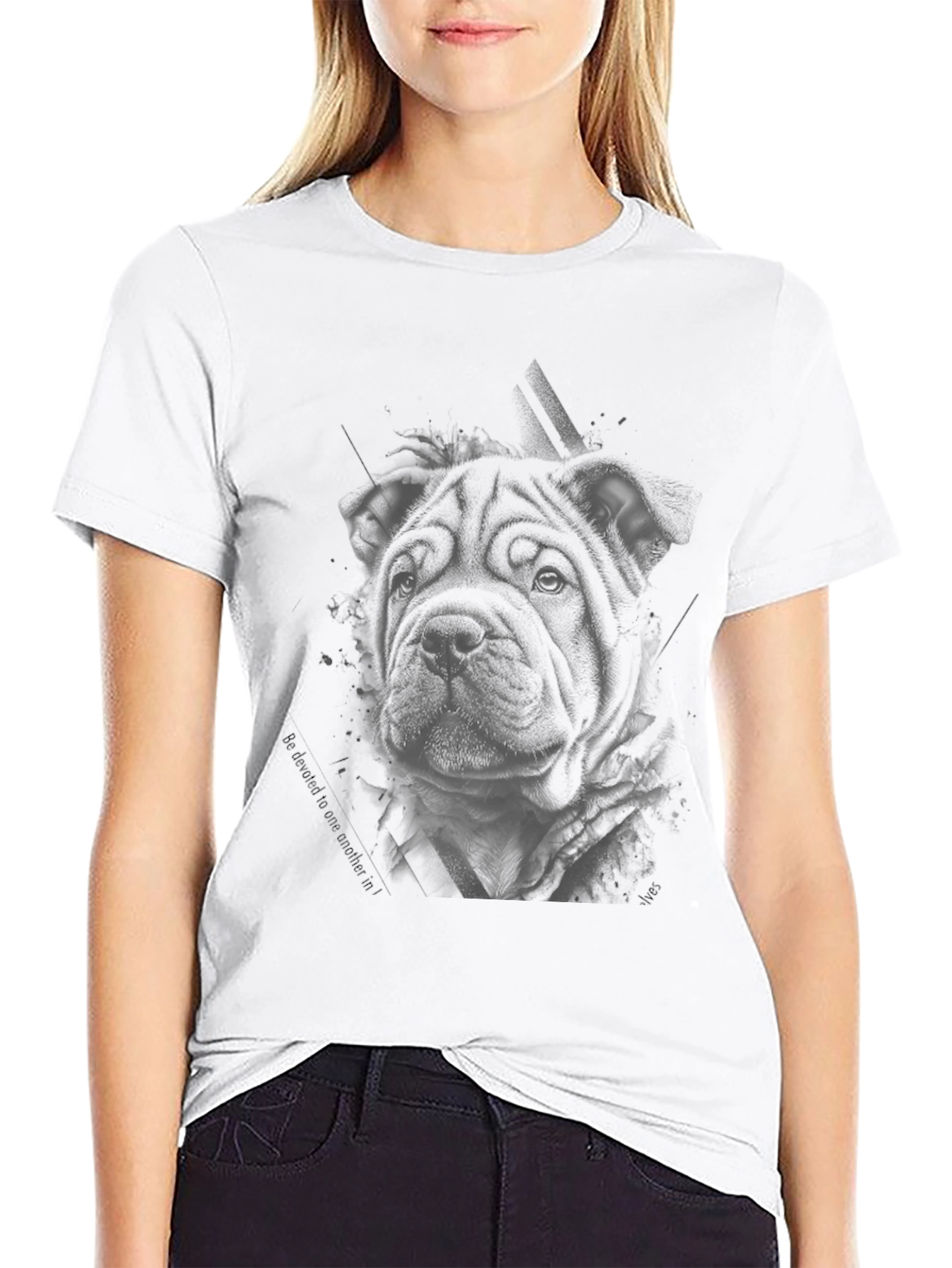 Shar Pei Dog Graphic Print T-Shirt - Black