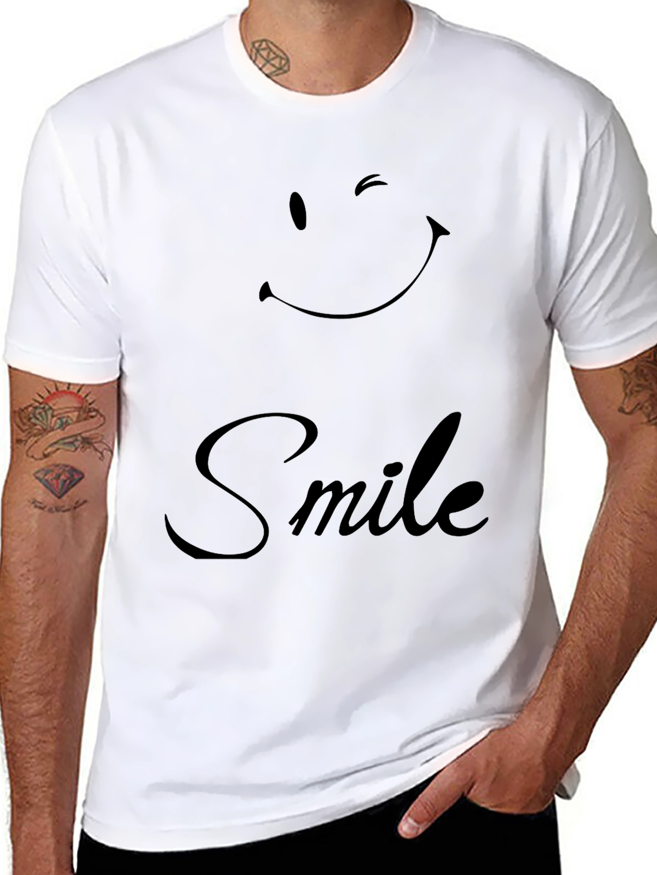Winking Smile Graphic Tee - Casual Black T-Shirt