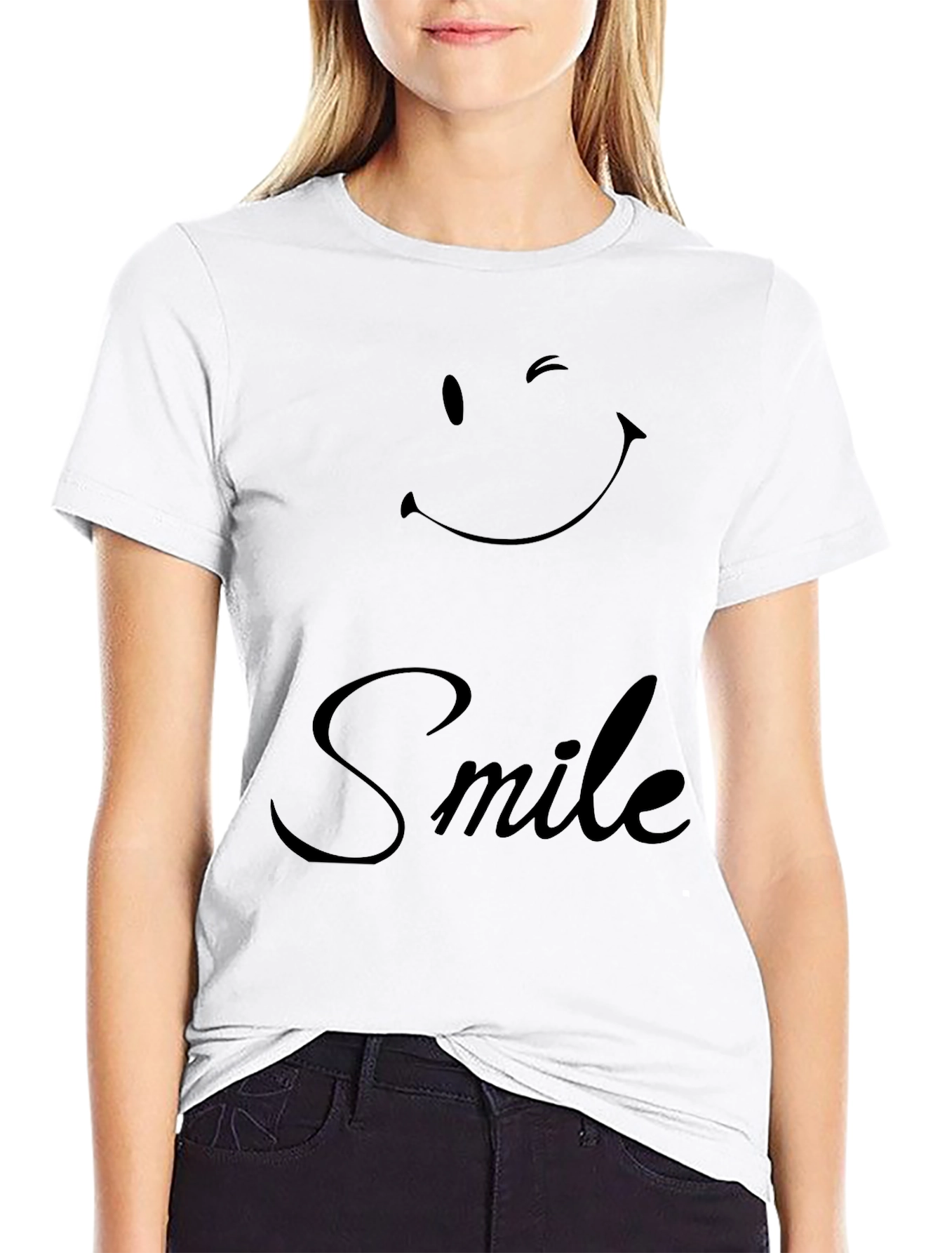 Winking Smile Graphic Tee - Casual Black T-Shirt