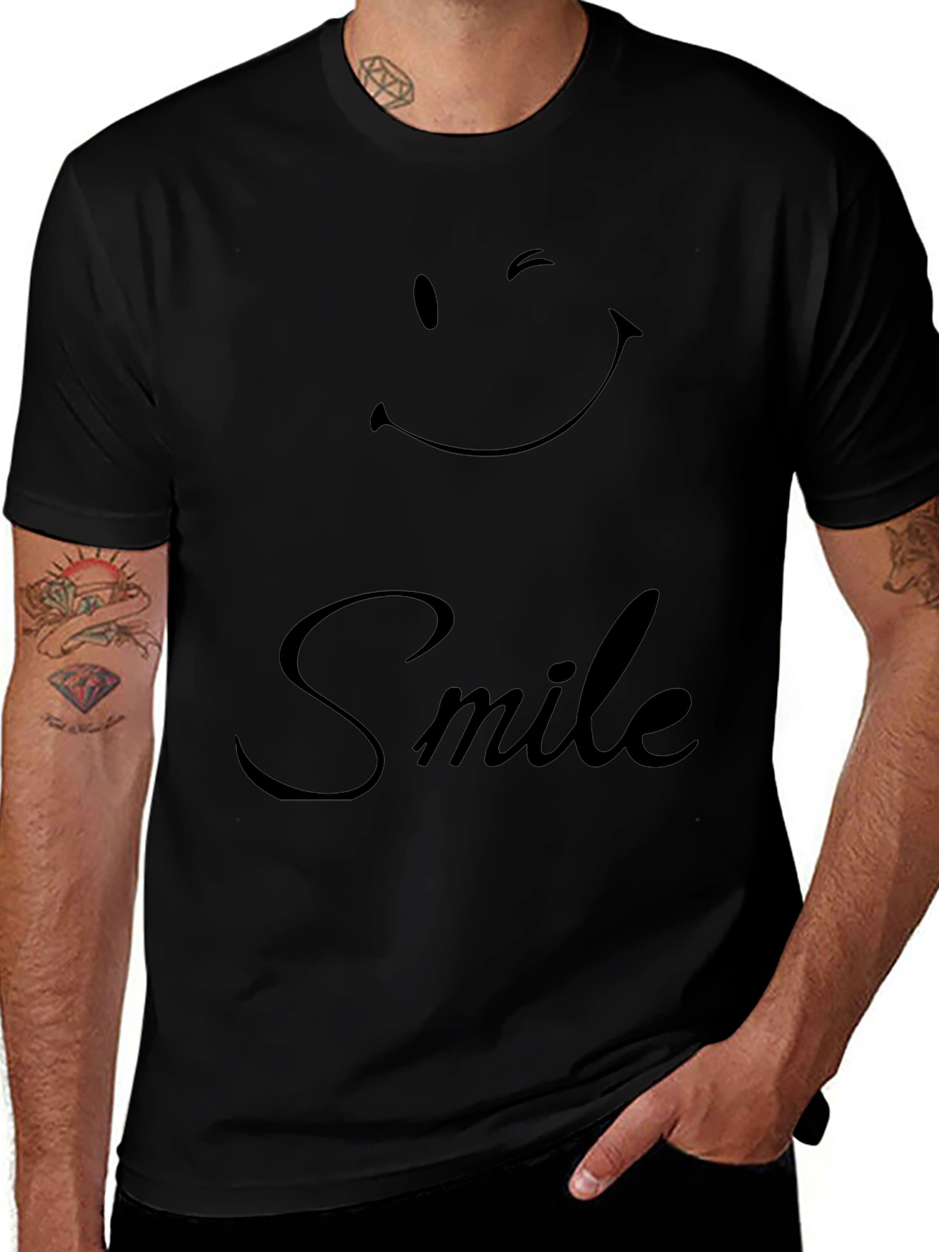 Winking Smile Graphic Tee - Casual Black T-Shirt