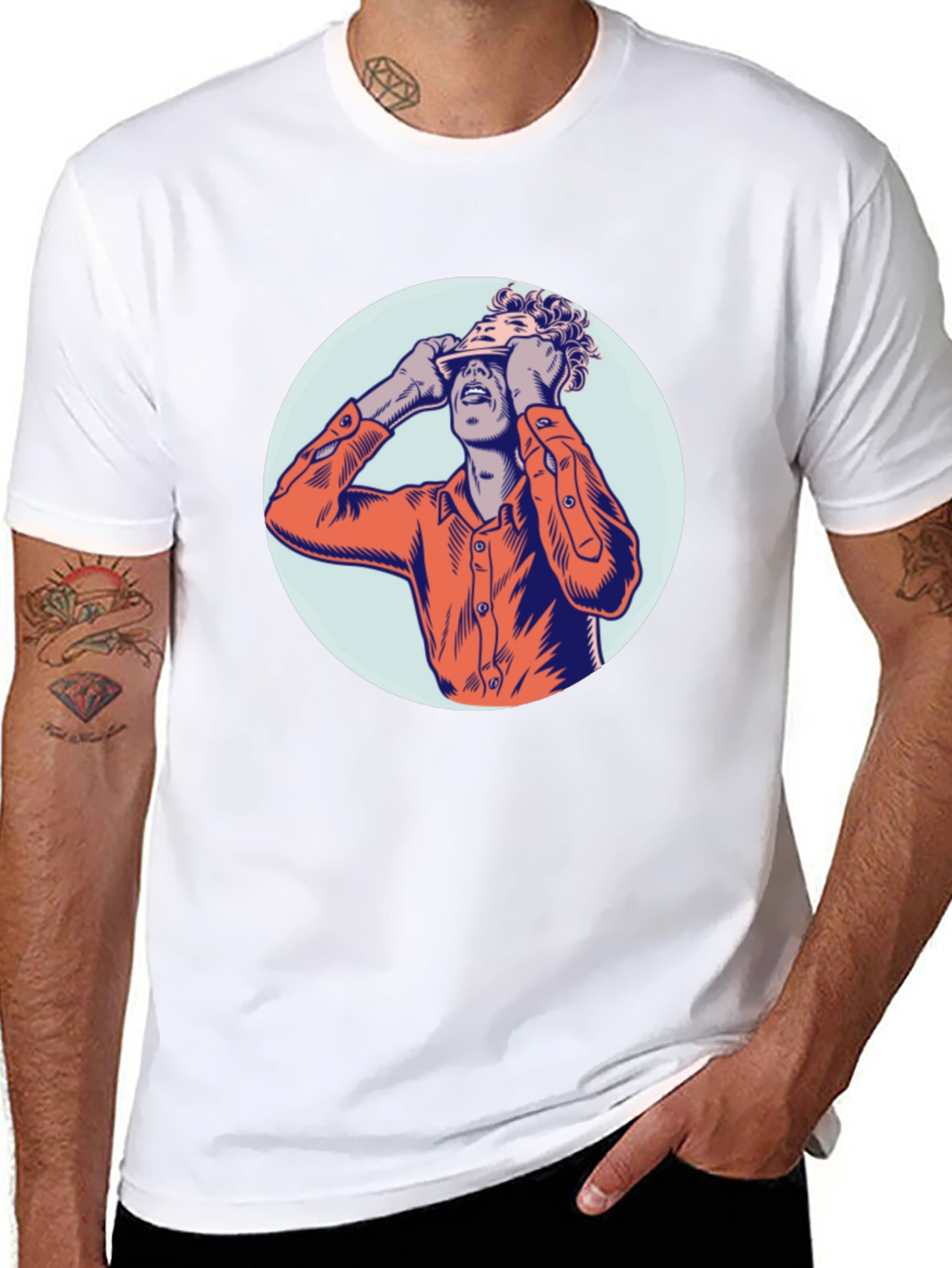 Graphic Print Crew Neck T-Shirt - Unique Design