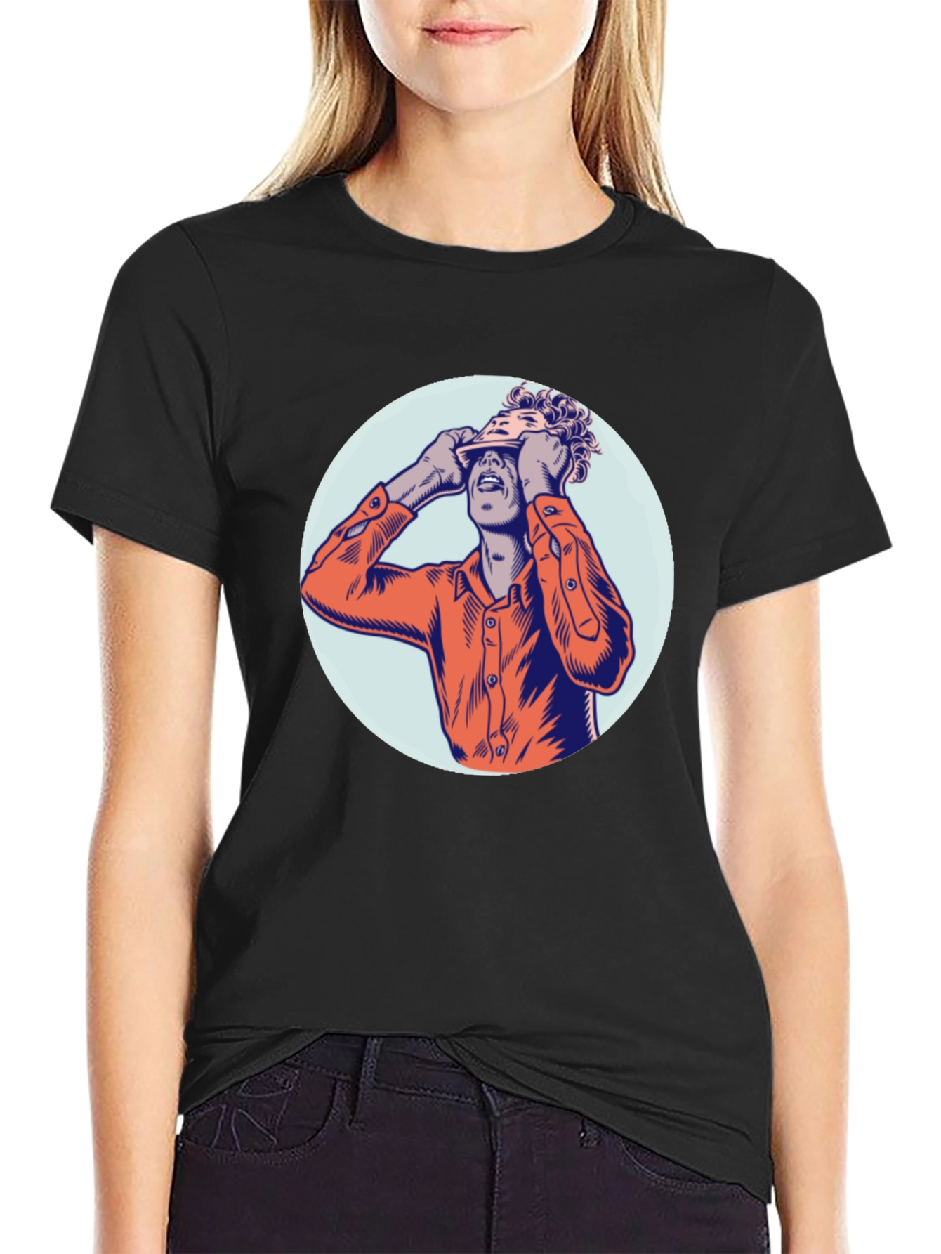 Graphic Print Crew Neck T-Shirt - Unique Design
