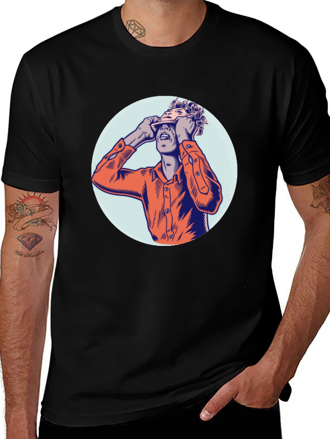 Graphic Print Crew Neck T-Shirt - Unique Design
