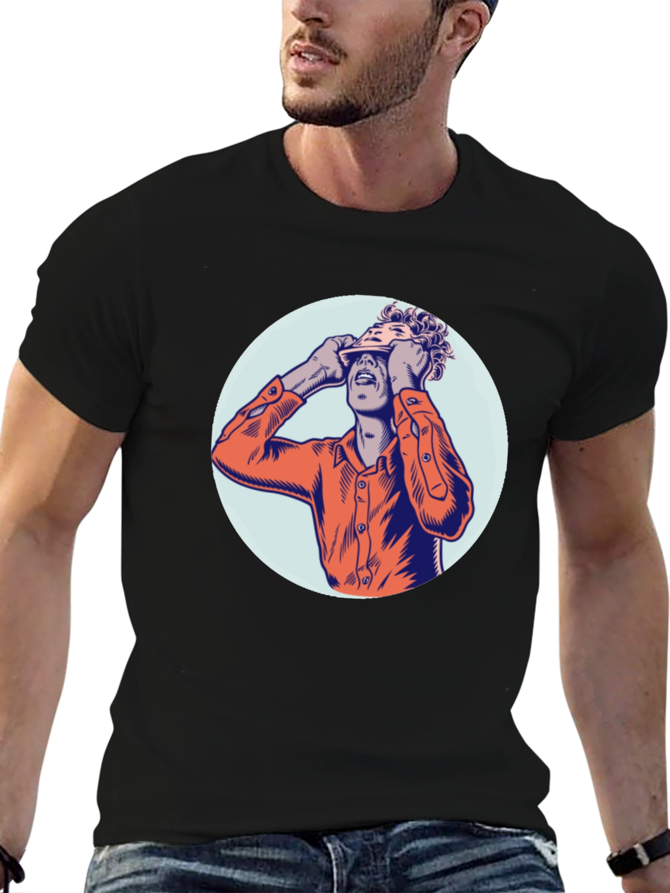 Graphic Print Crew Neck T-Shirt - Unique Design