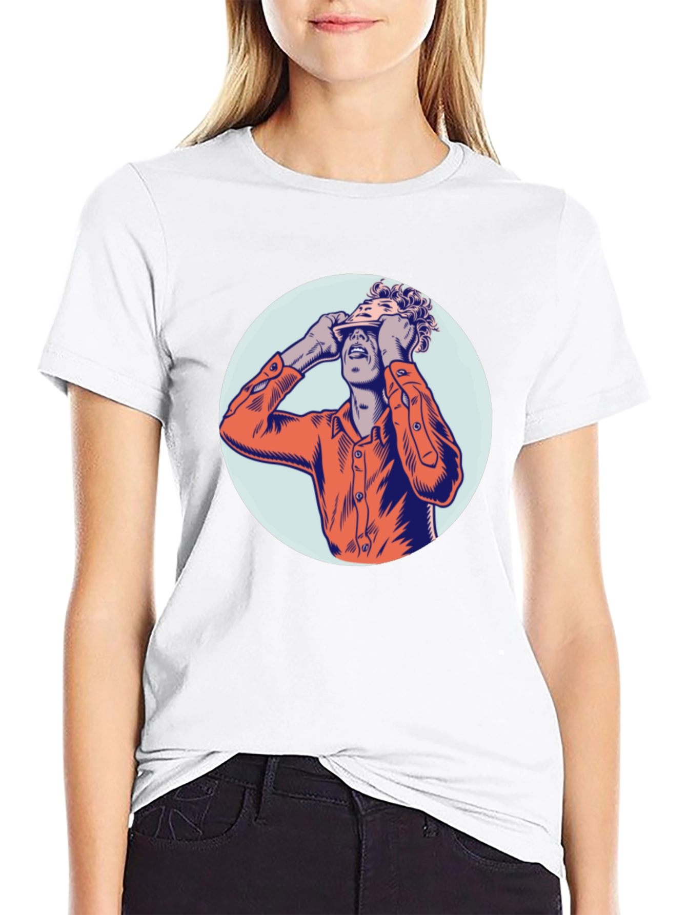 Graphic Print Crew Neck T-Shirt - Unique Design