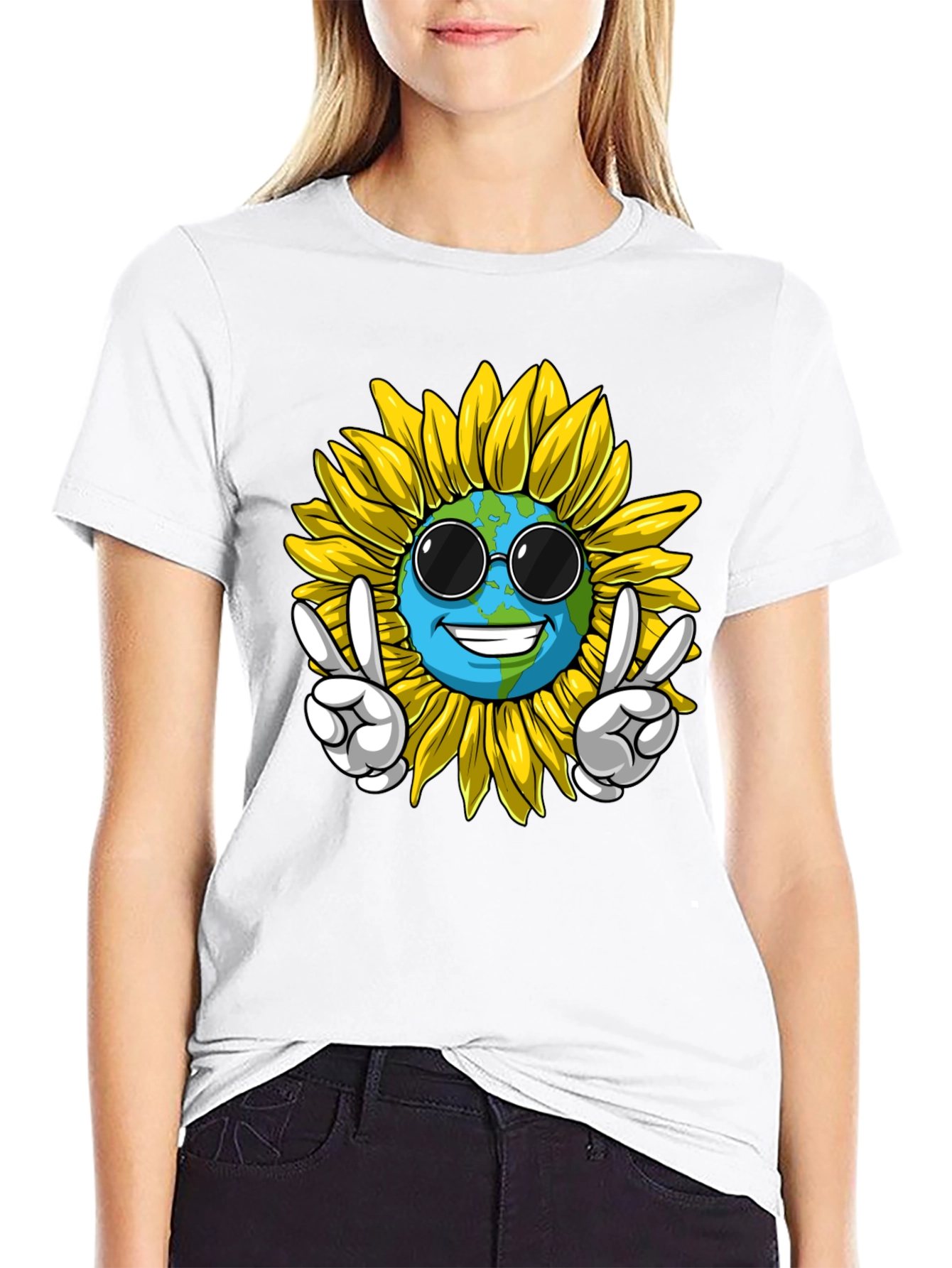 Peace Earth Sunflower Graphic Tee