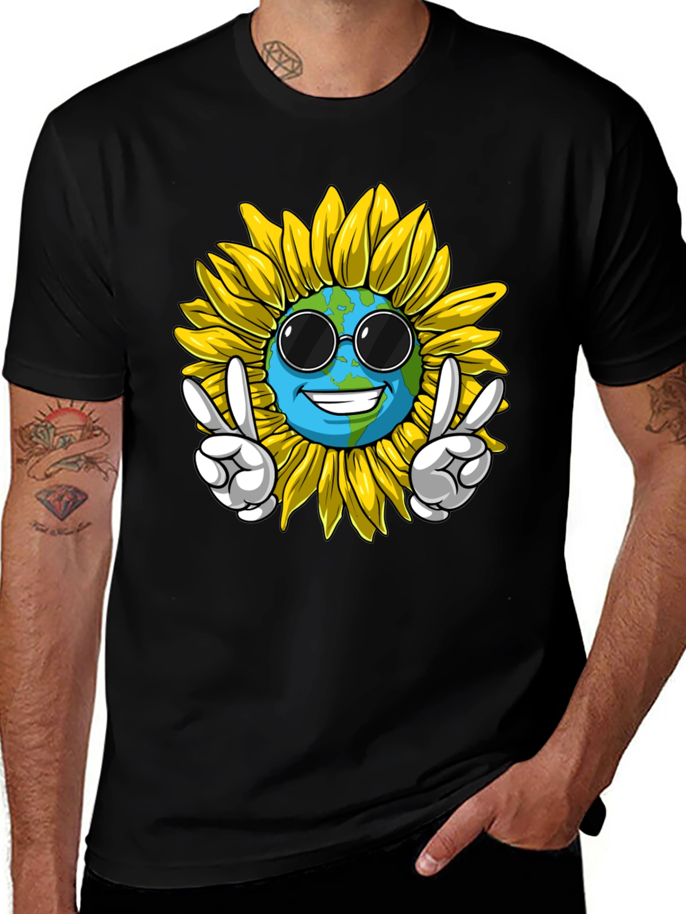 Peace Earth Sunflower Graphic Tee