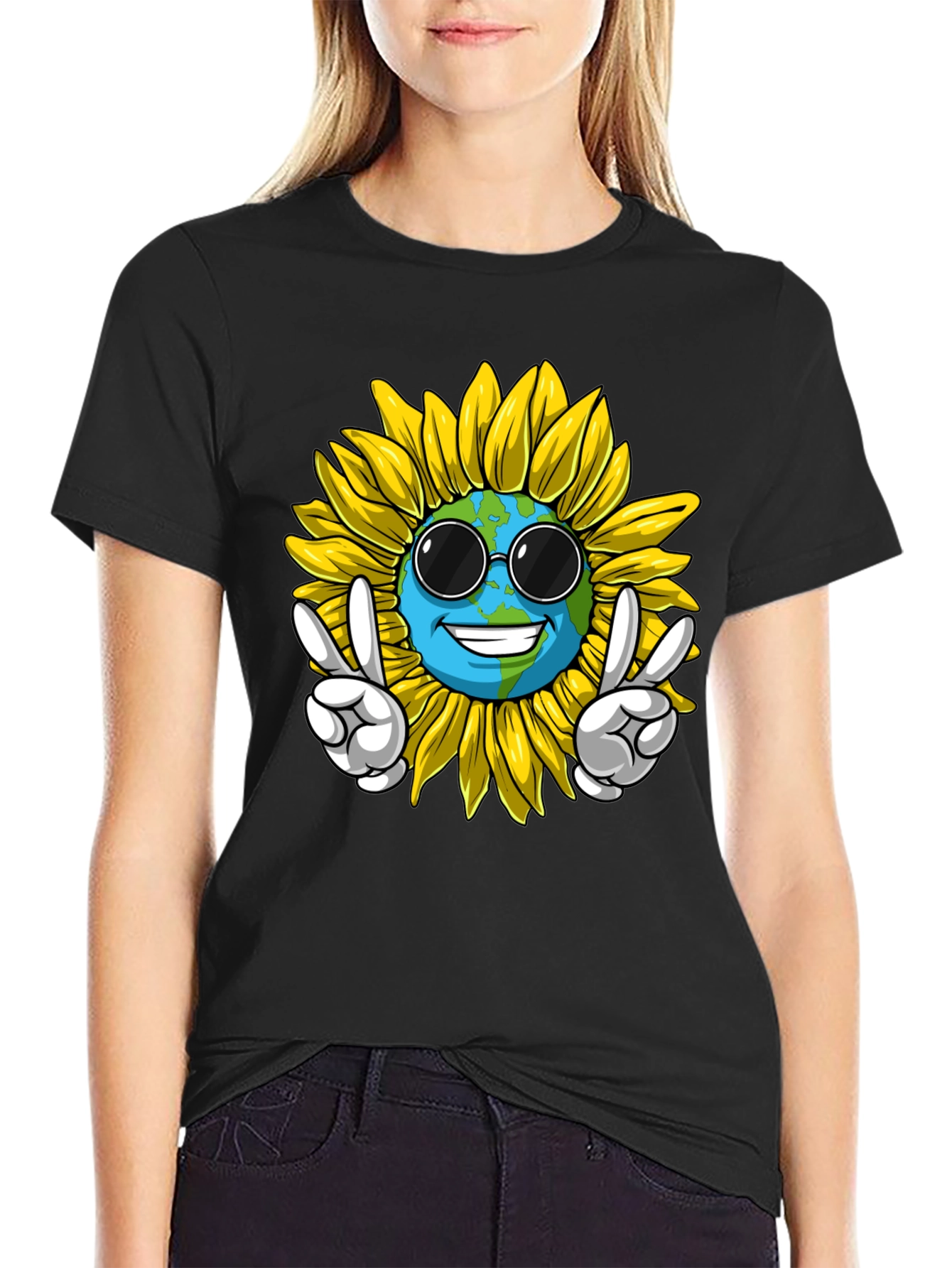 Peace Earth Sunflower Graphic Tee