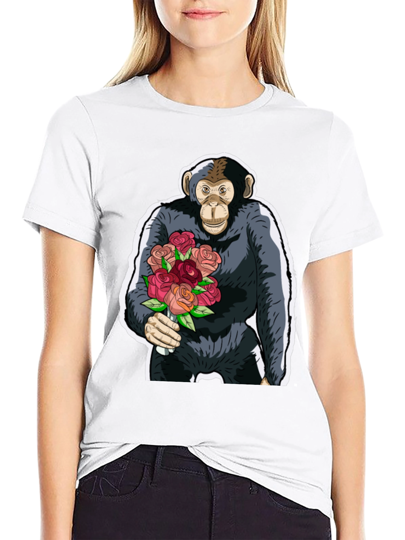 Chimpanzee with Roses Graphic Tee - Unique Design