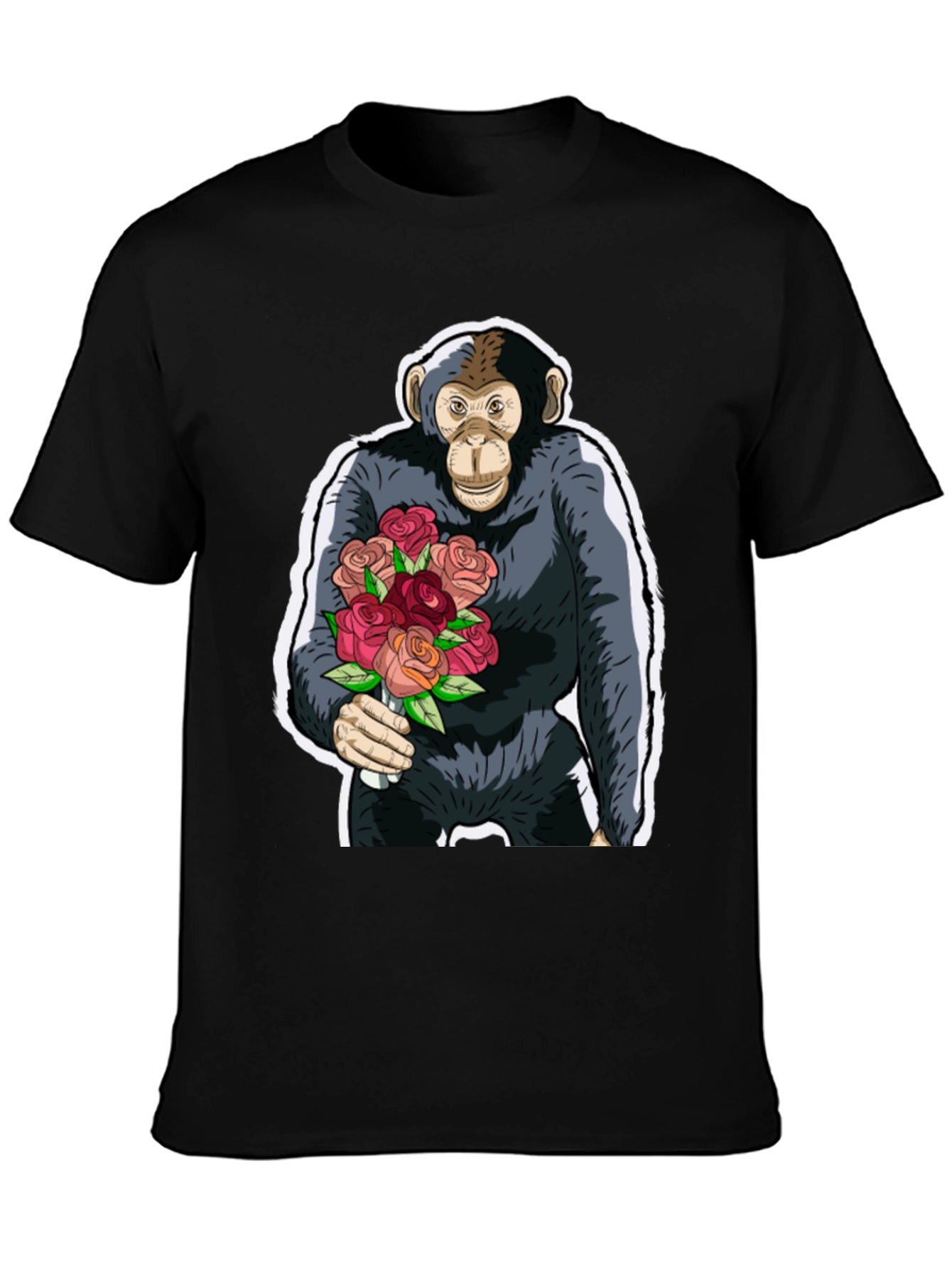 Chimpanzee with Roses Graphic Tee - Unique Design