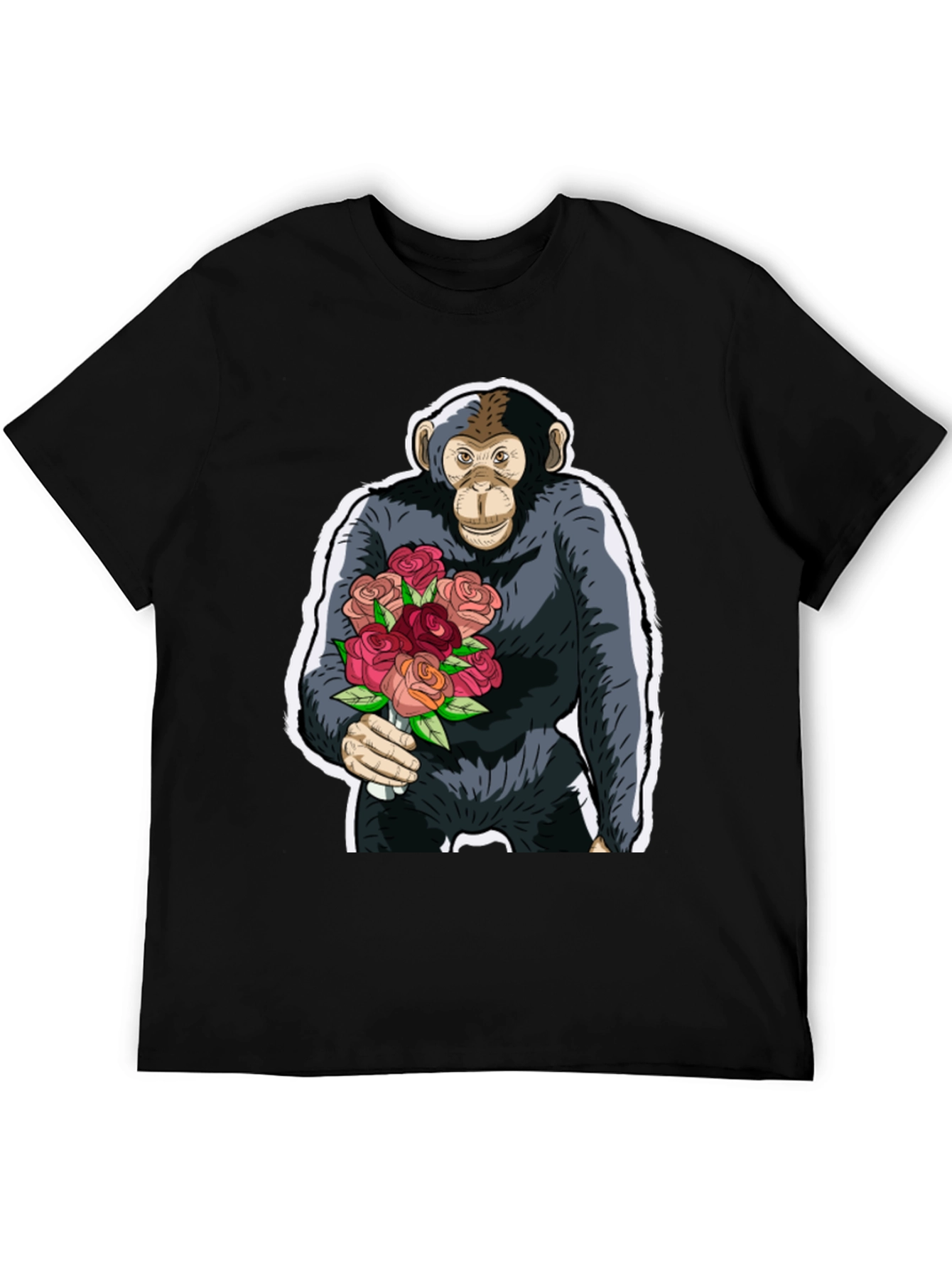 Chimpanzee with Roses Graphic Tee - Unique Design
