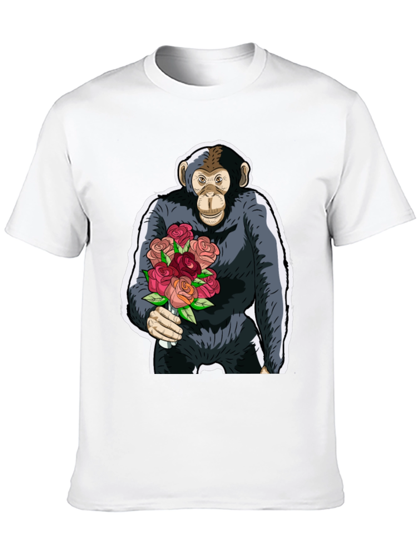 Chimpanzee with Roses Graphic Tee - Unique Design