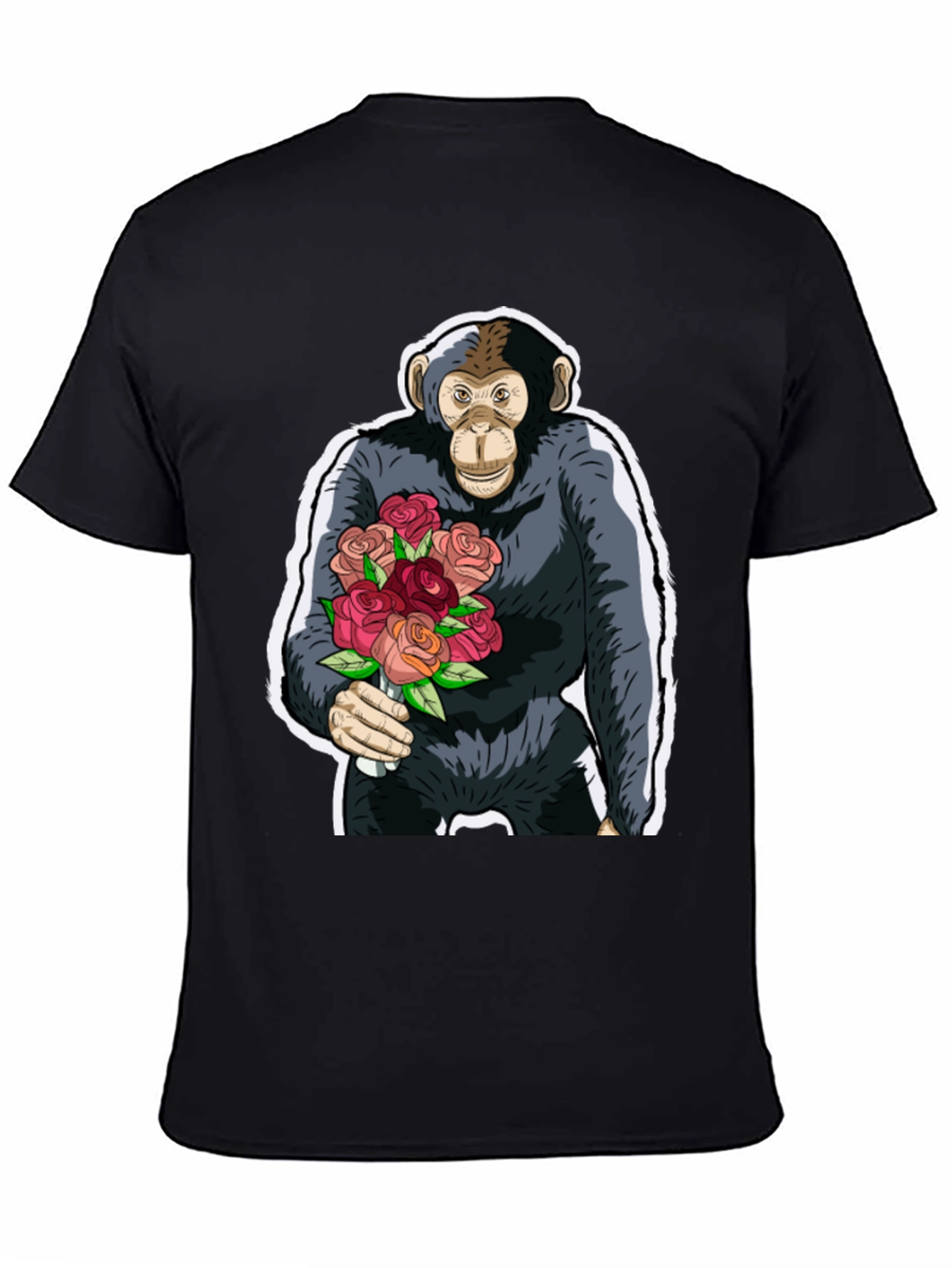Chimpanzee with Roses Graphic Tee - Unique Design