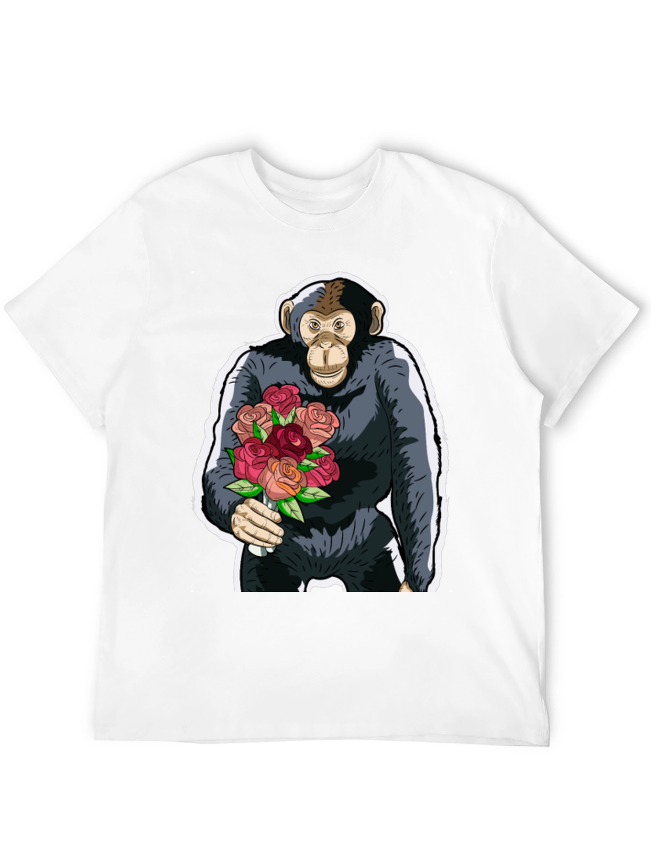 Chimpanzee with Roses Graphic Tee - Unique Design