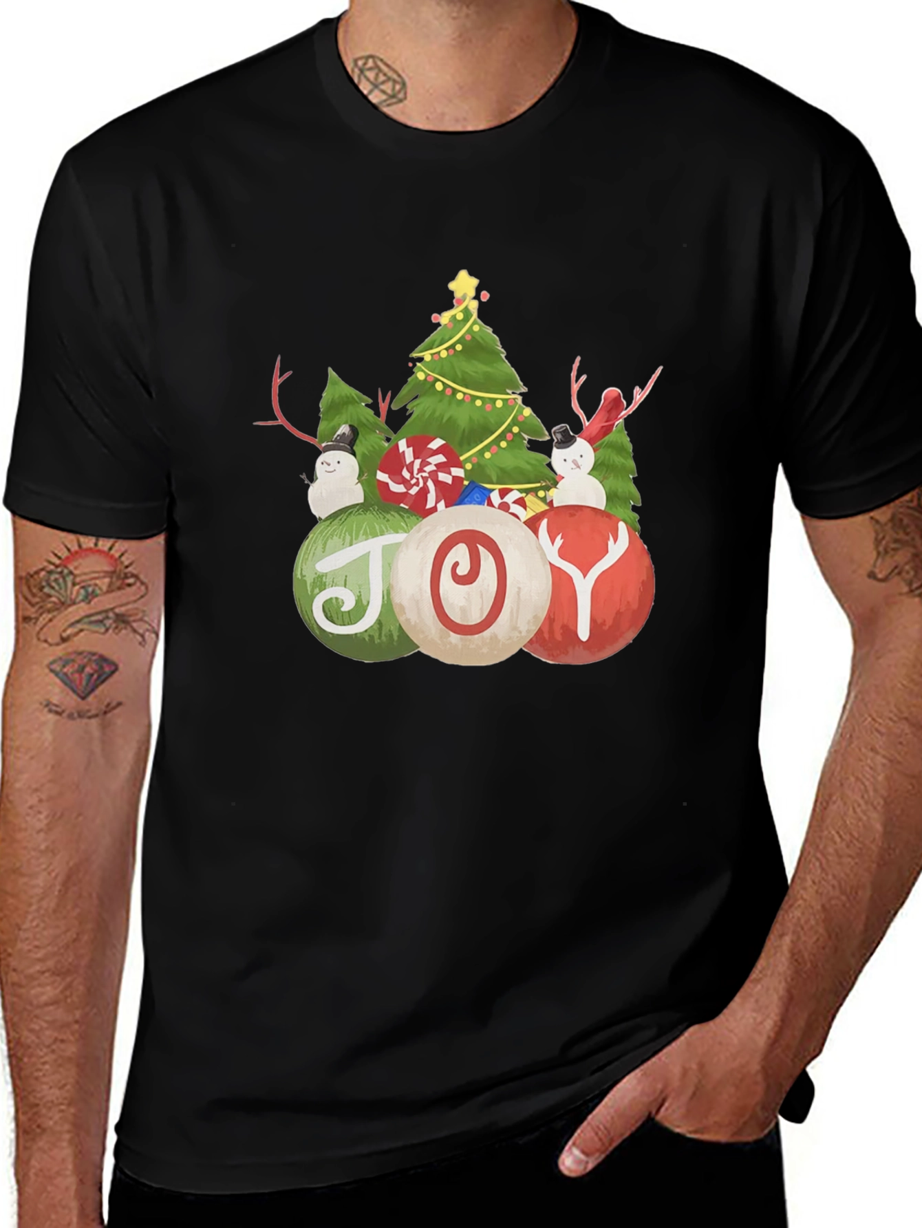 Christmas Joy T-Shirt with Tree and Snowman