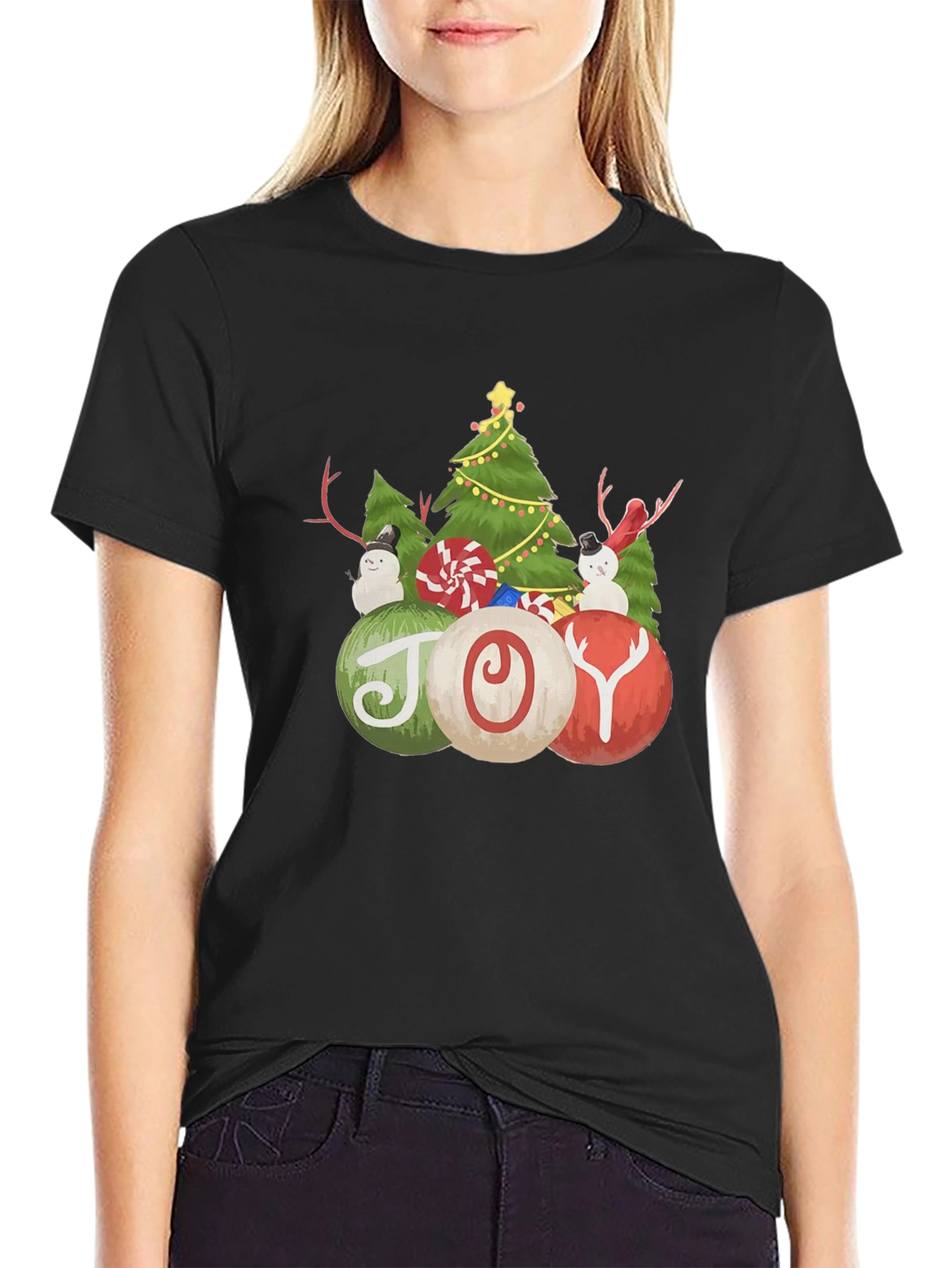 Christmas Joy T-Shirt with Tree and Snowman