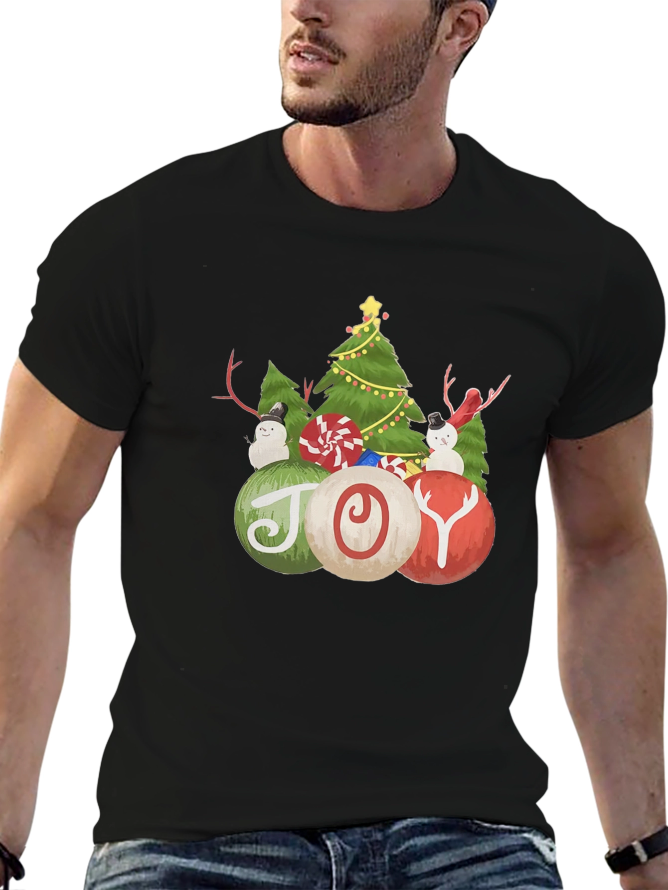 Christmas Joy T-Shirt with Tree and Snowman
