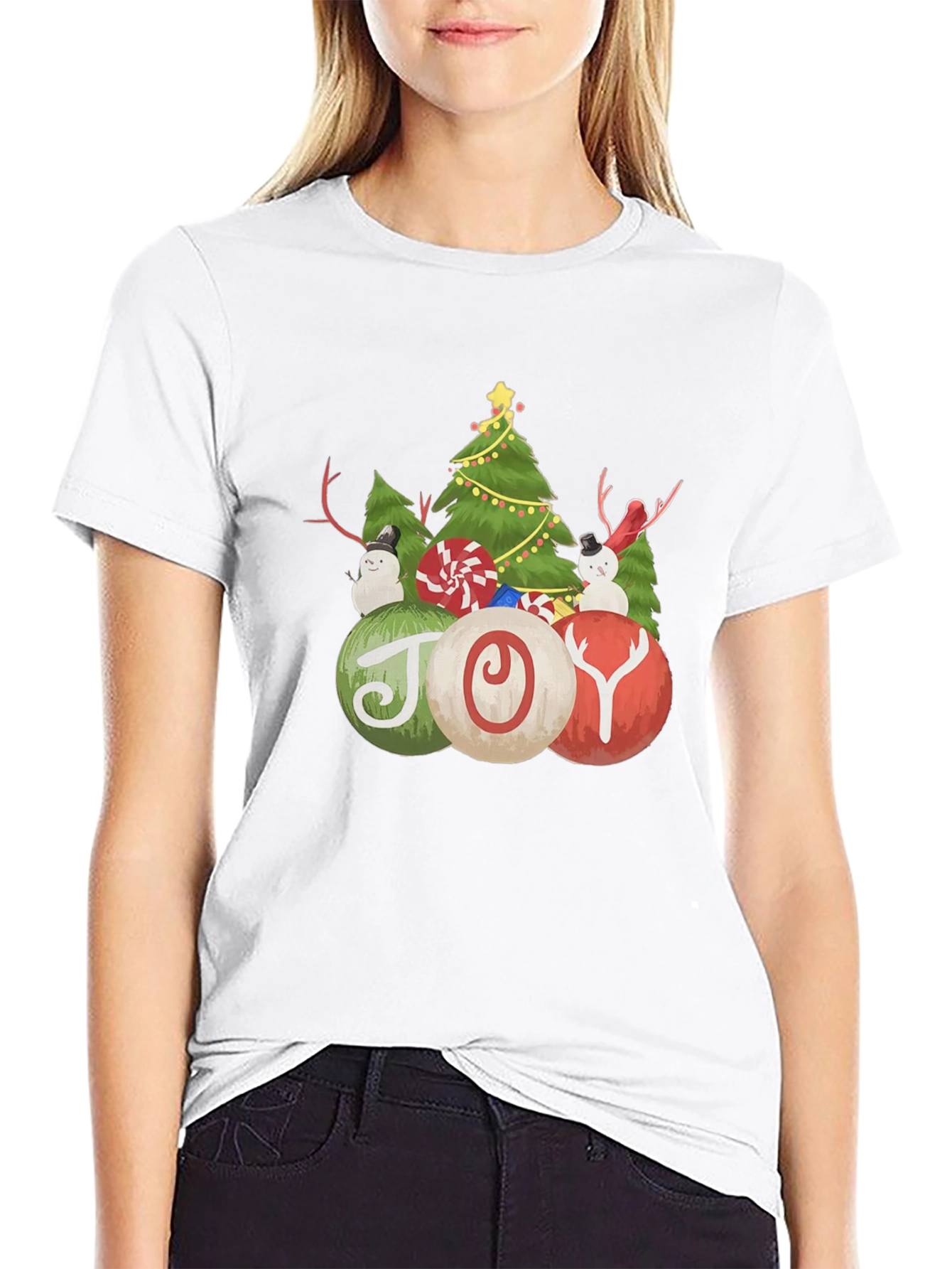 Christmas Joy T-Shirt with Tree and Snowman