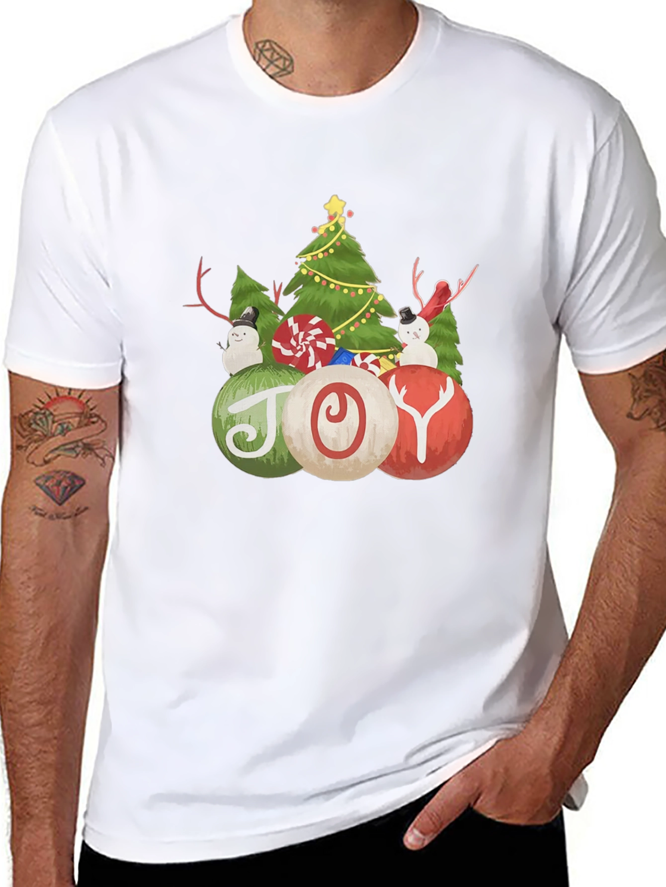 Christmas Joy T-Shirt with Tree and Snowman