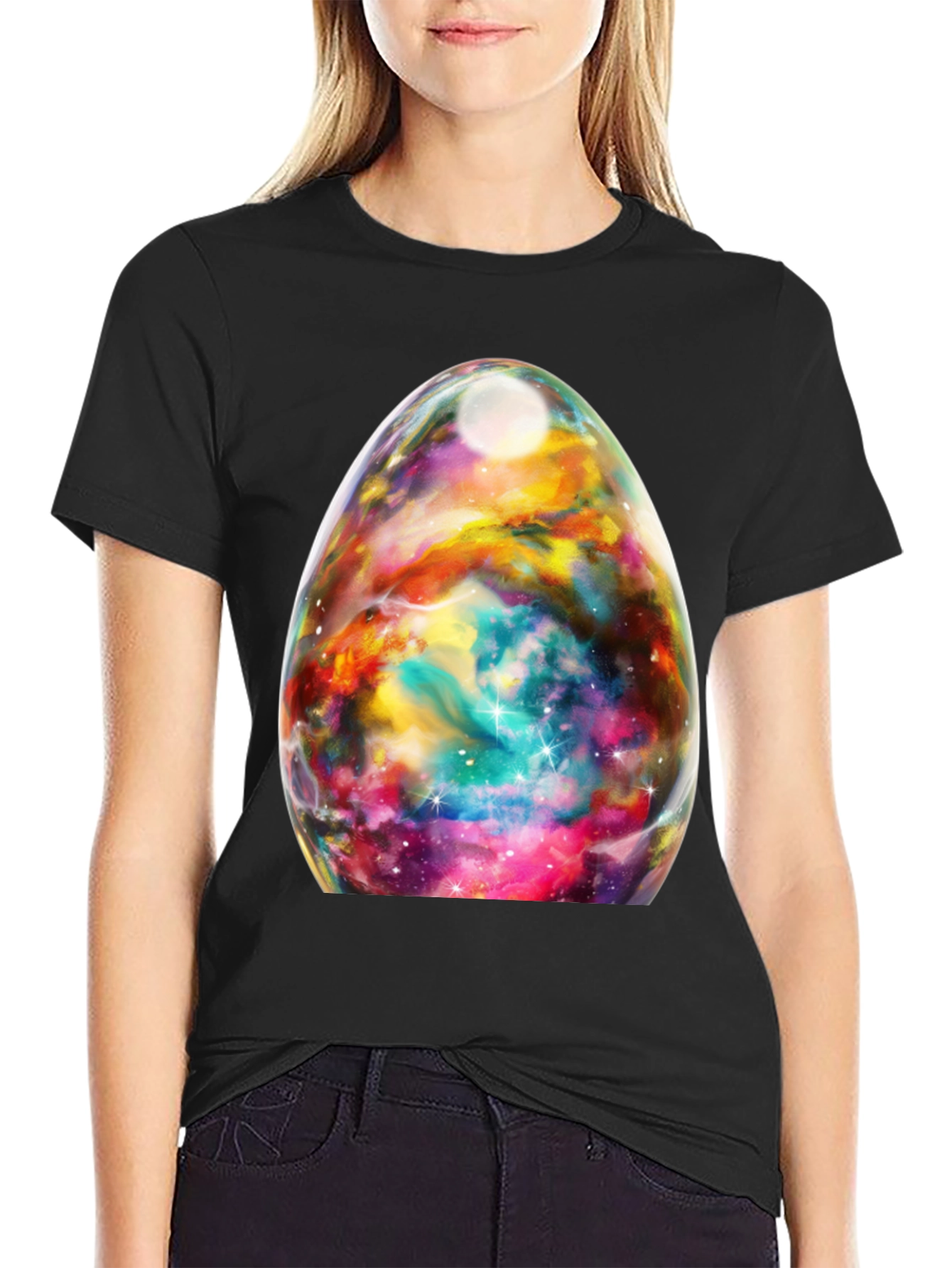 Nebula Egg Graphic Tee - Black Crewneck