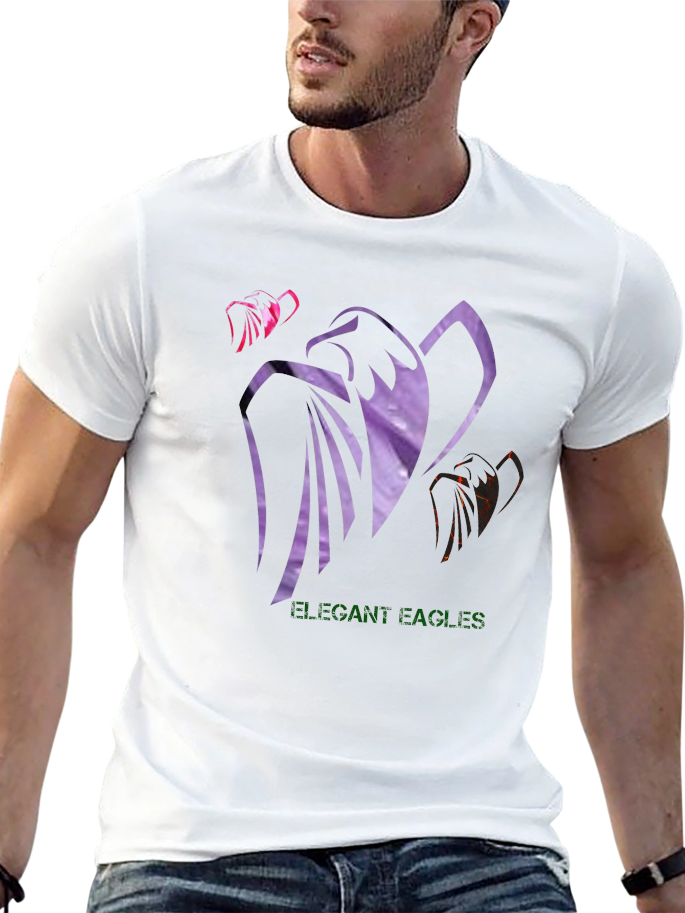 Elegant Eagles Graphic Tee - Black Cotton Blend Shirt