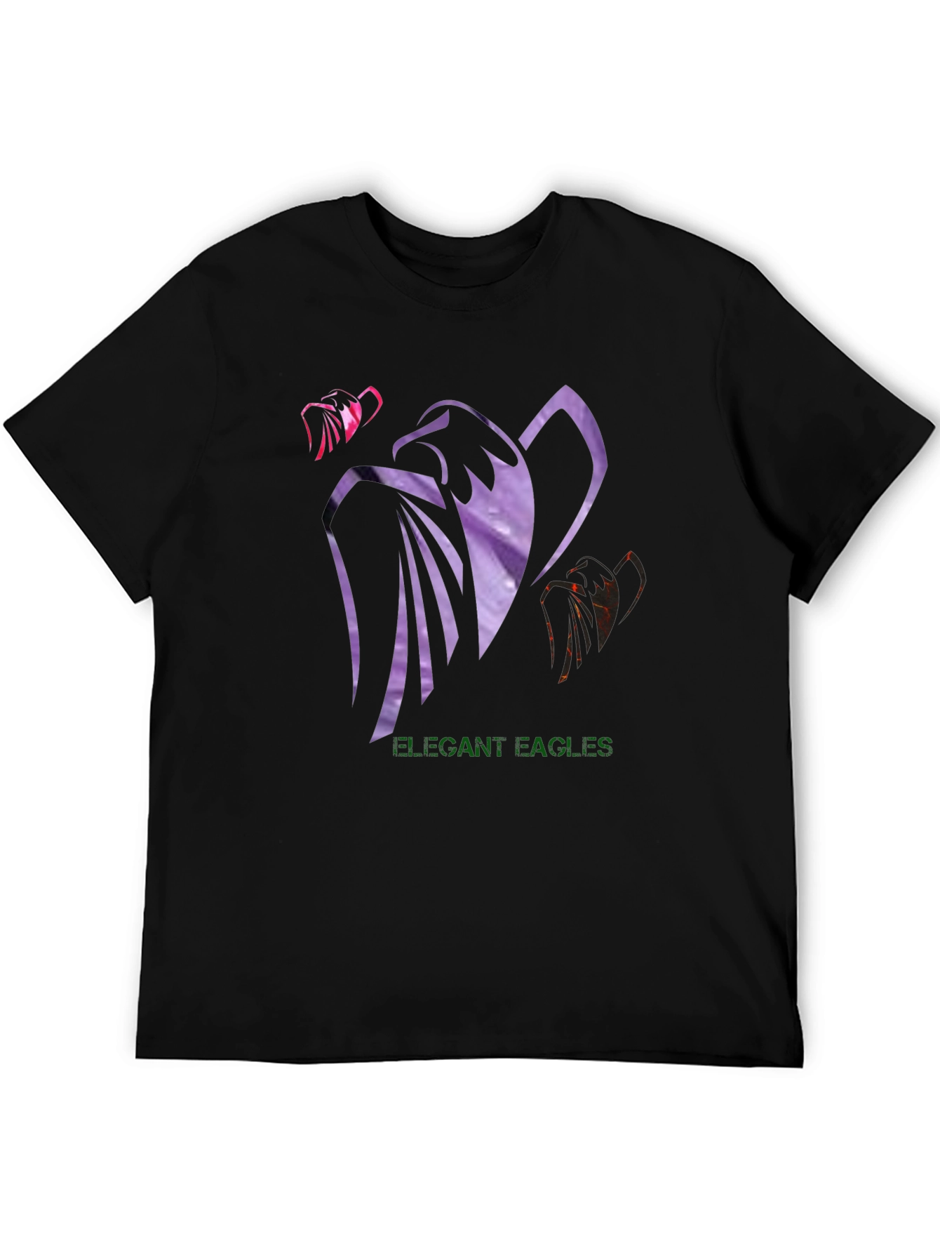 Elegant Eagles Graphic Tee - Black Cotton Blend Shirt
