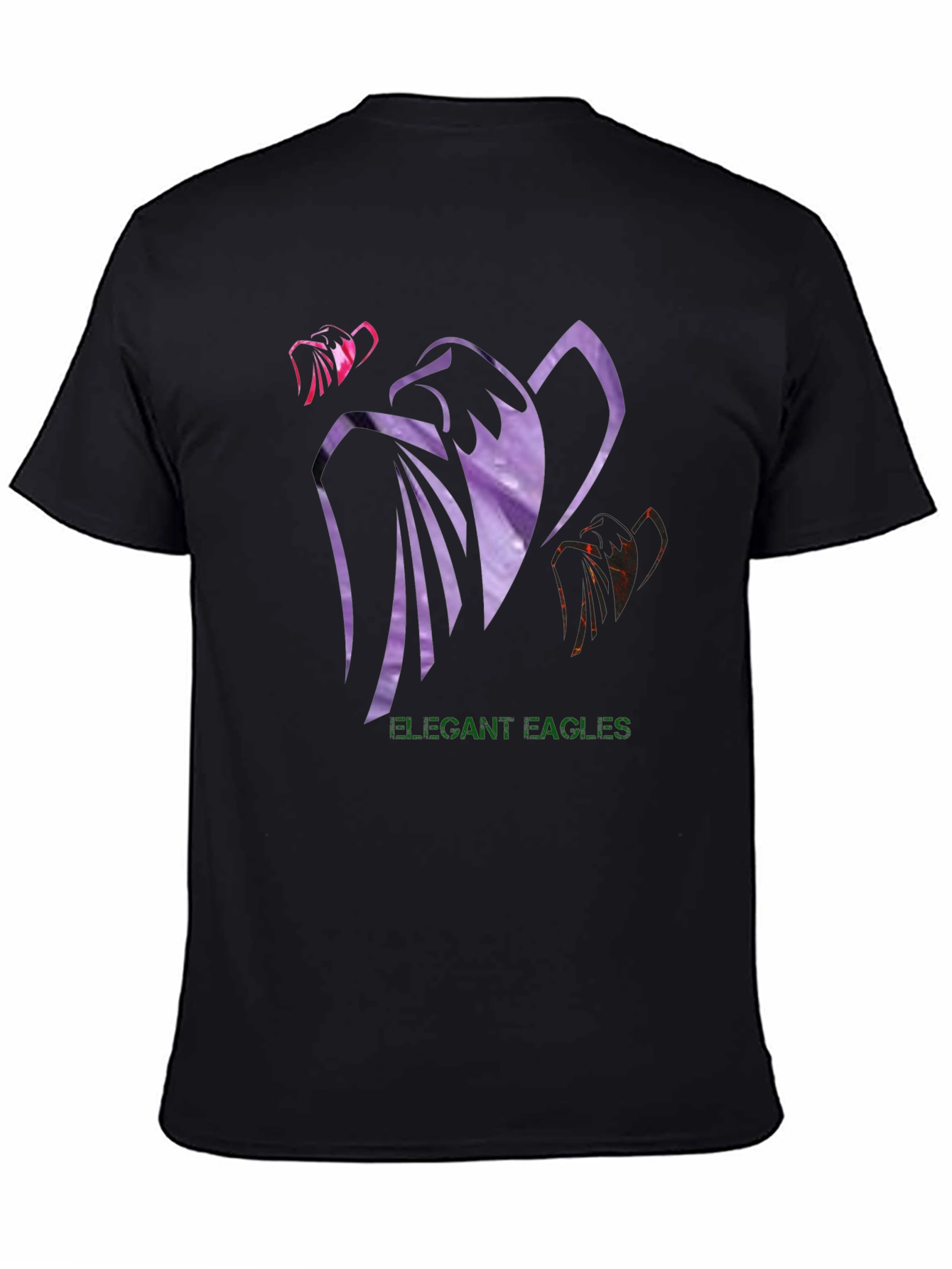Elegant Eagles Graphic Tee - Black Cotton Blend Shirt