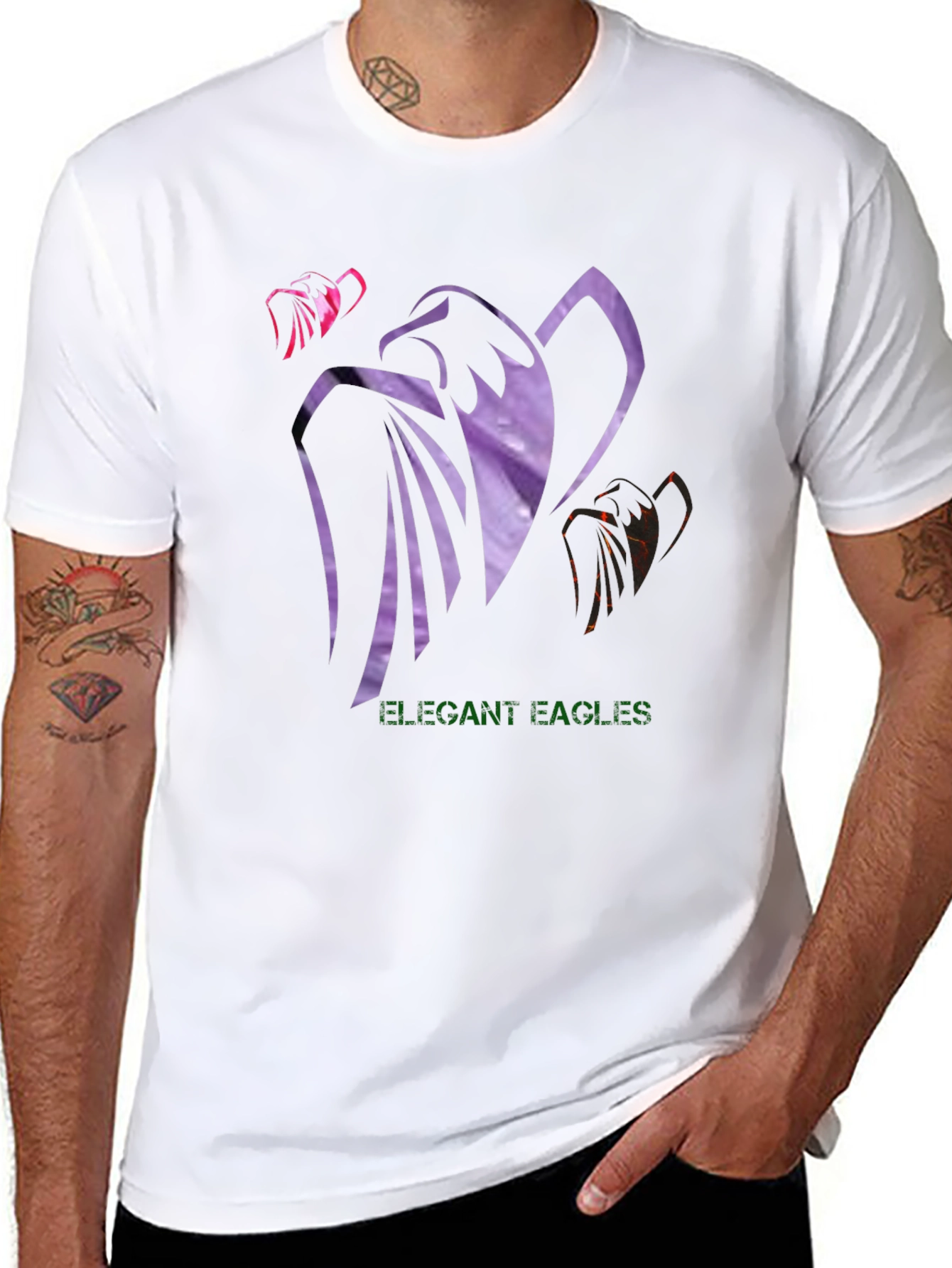 Elegant Eagles Graphic Tee - Black Cotton Blend Shirt