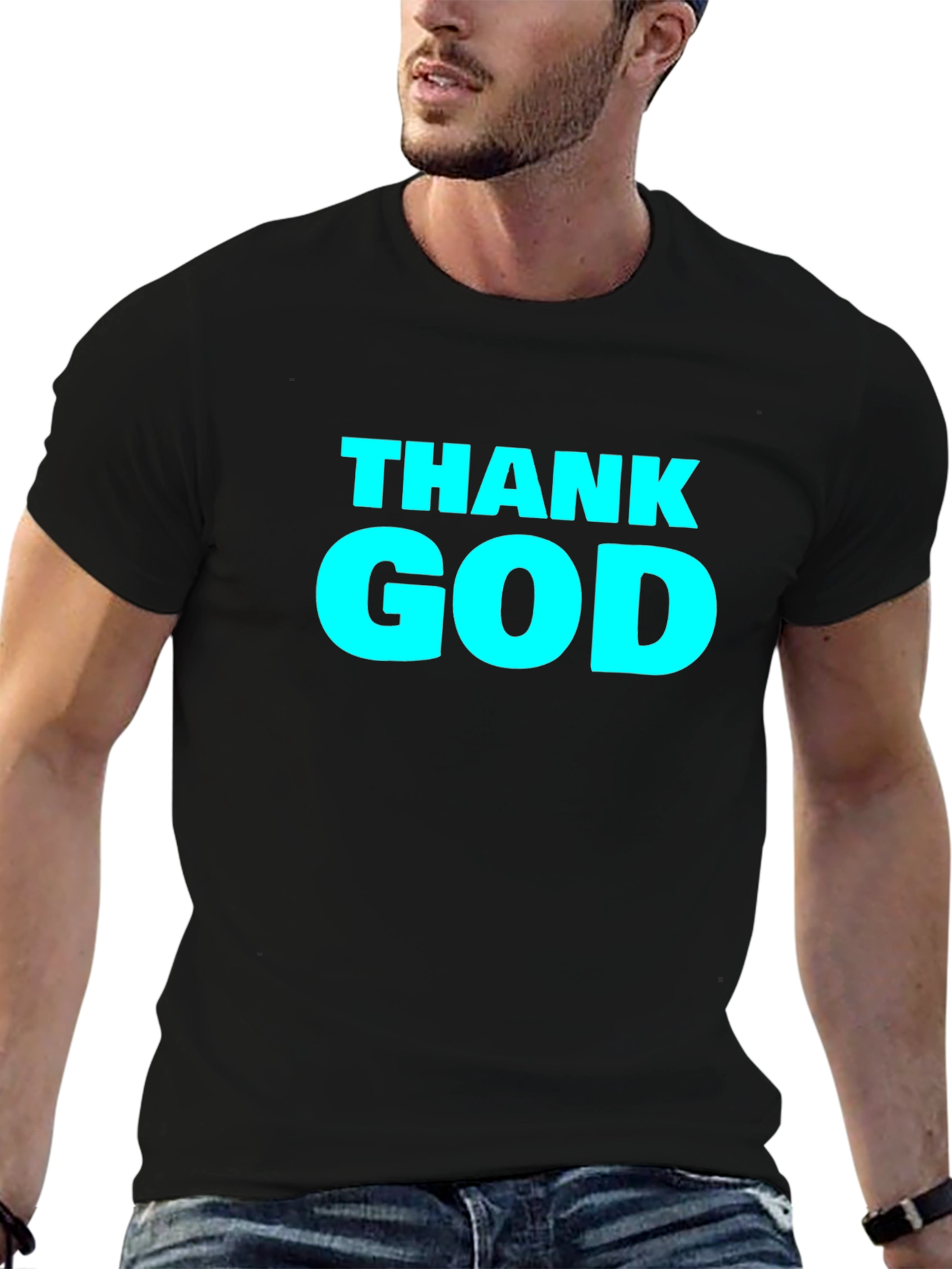 Thank God Graphic Tee - Black Cotton T-Shirt