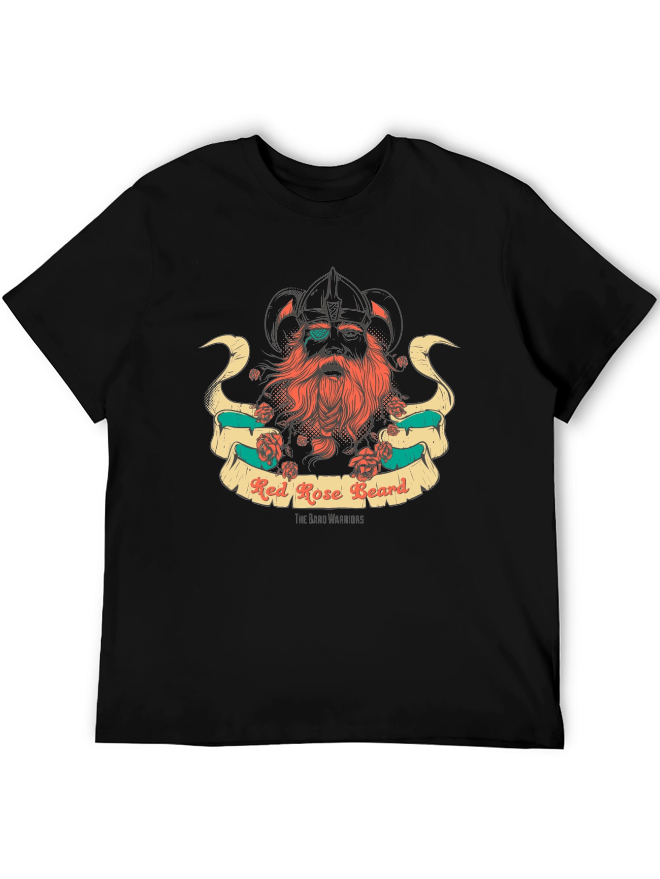 Red Rose Beard Warrior Black T-Shirt