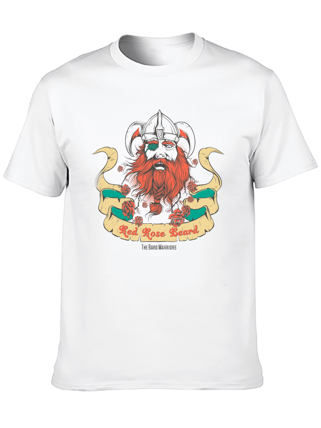 Red Rose Beard Warrior Black T-Shirt