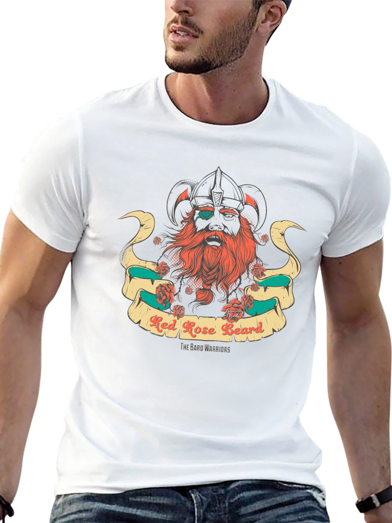 Red Rose Beard Warrior Black T-Shirt