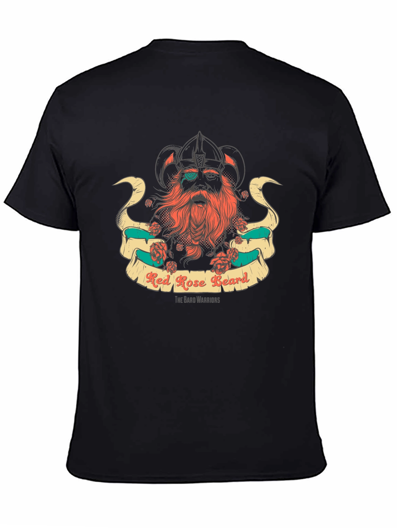 Red Rose Beard Warrior Black T-Shirt