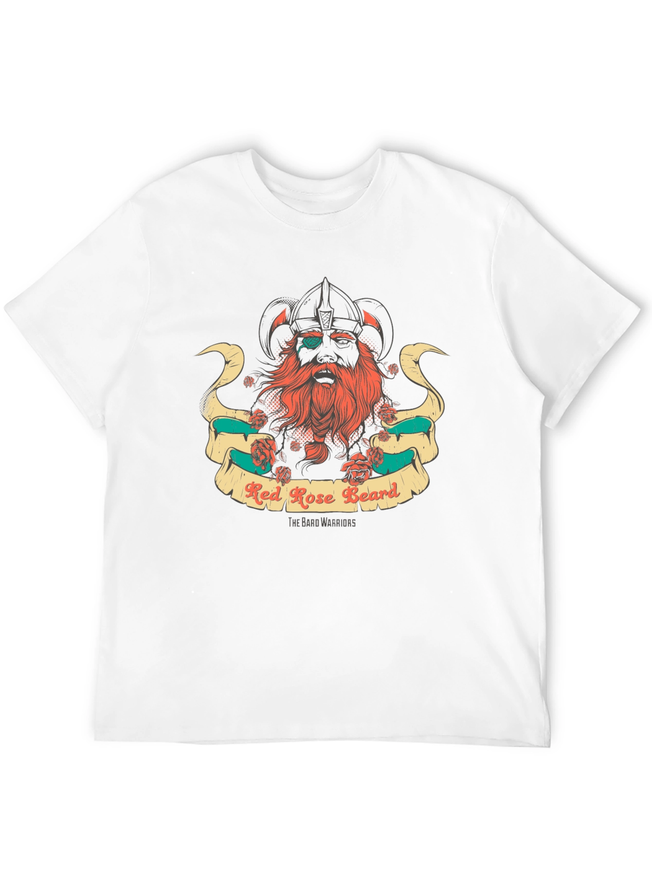 Red Rose Beard Warrior Black T-Shirt