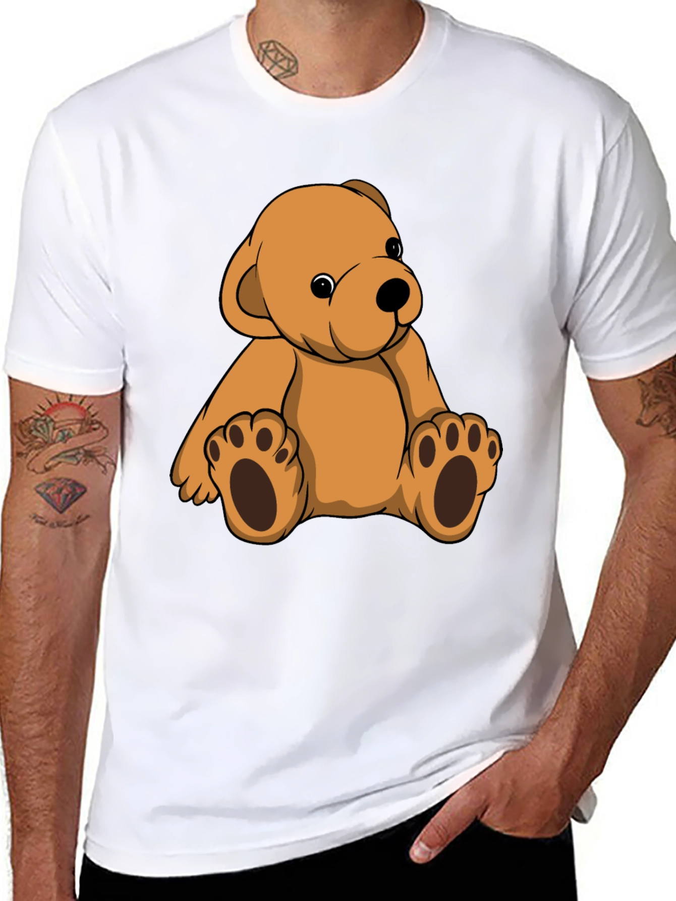 Cute Teddy Bear Graphic Print Black T-Shirt