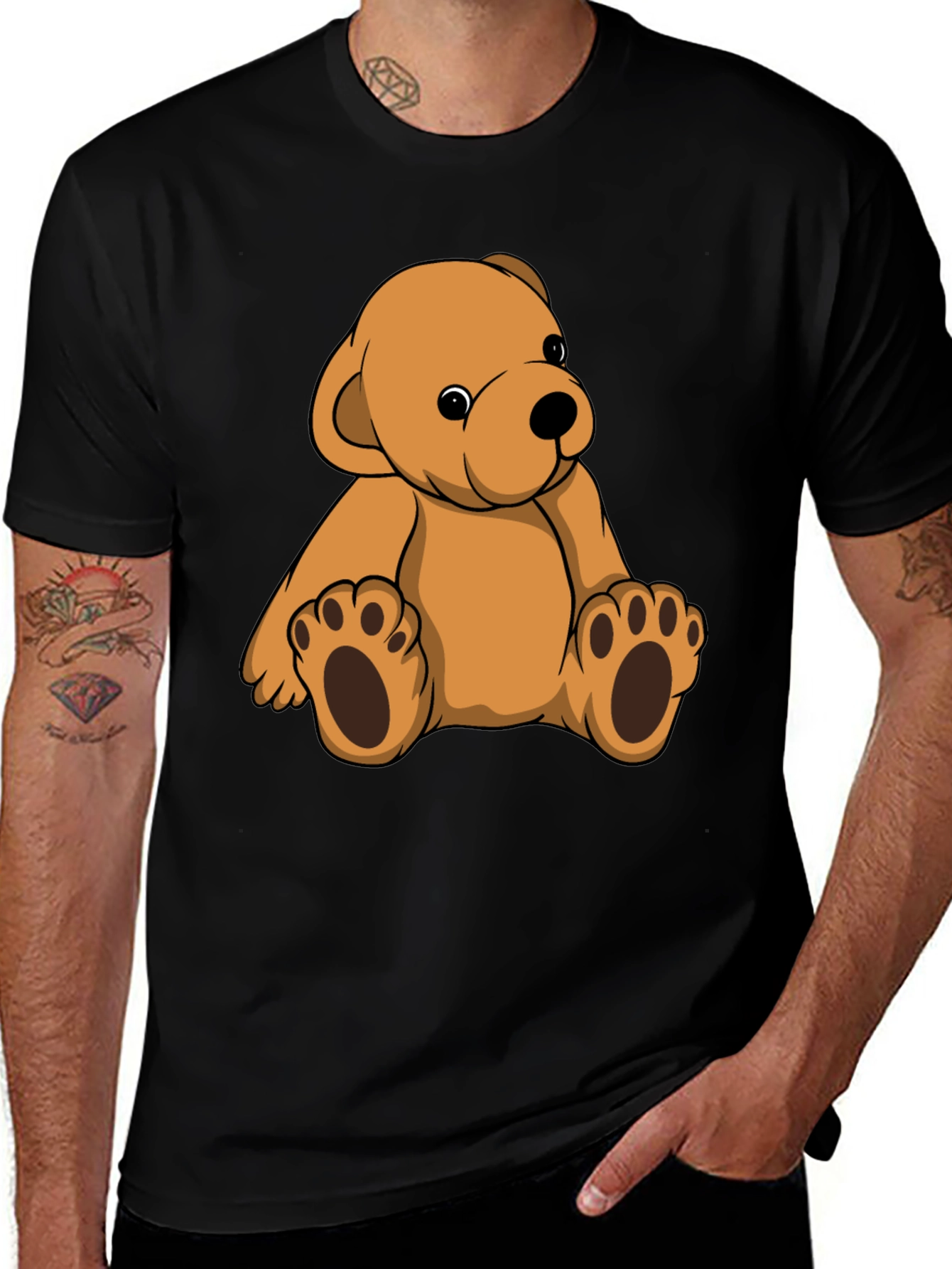 Cute Teddy Bear Graphic Print Black T-Shirt
