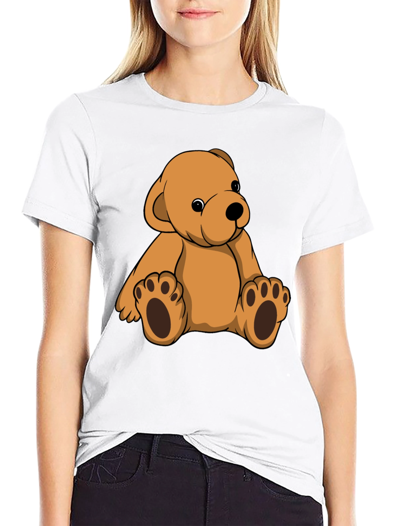 Cute Teddy Bear Graphic Print Black T-Shirt