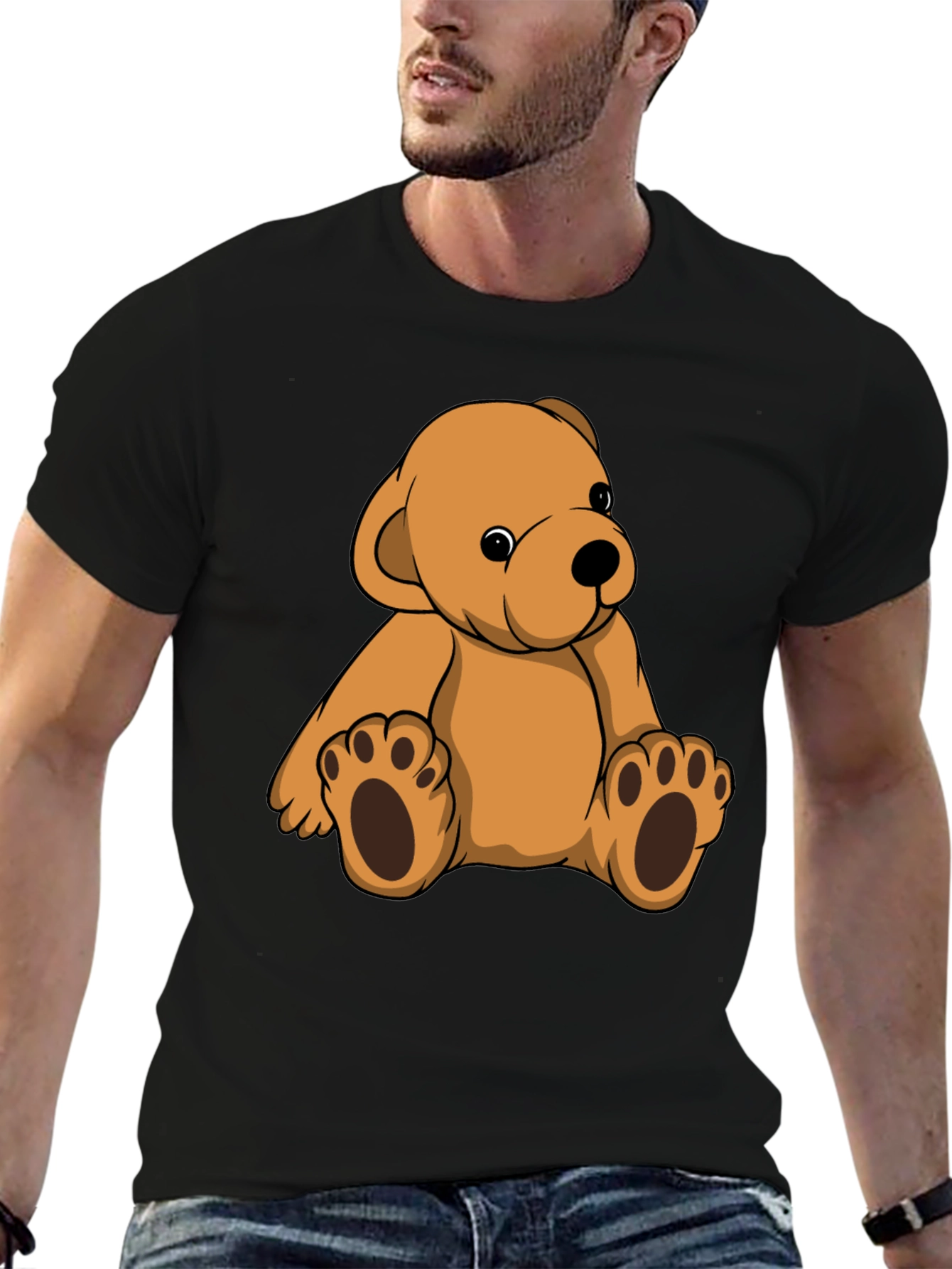 Cute Teddy Bear Graphic Print Black T-Shirt