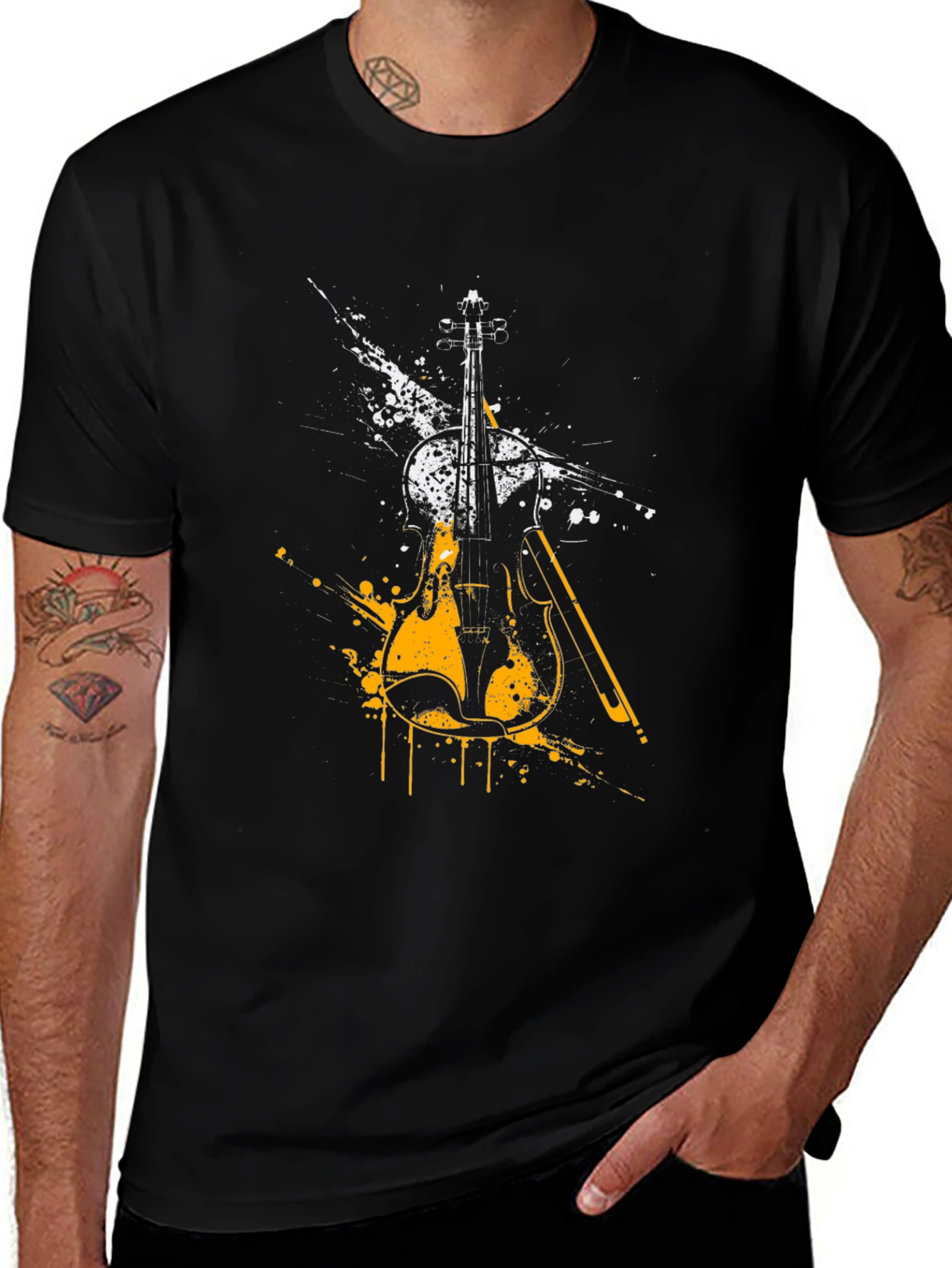 Abstract Violin Graphic Tee - Black