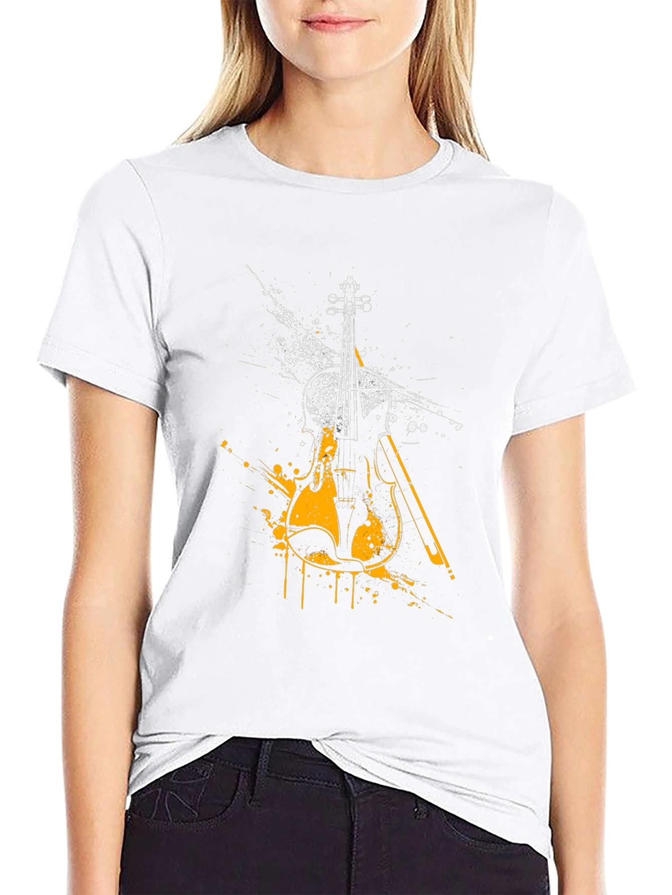Abstract Violin Graphic Tee - Black