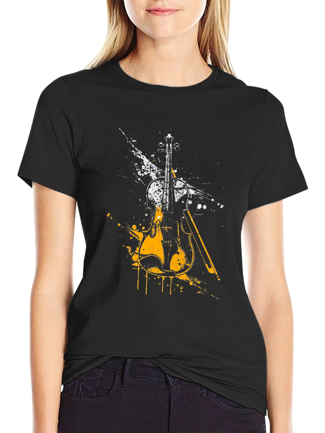Abstract Violin Graphic Tee - Black