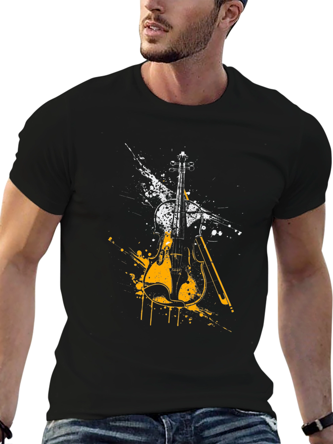 Abstract Violin Graphic Tee - Black