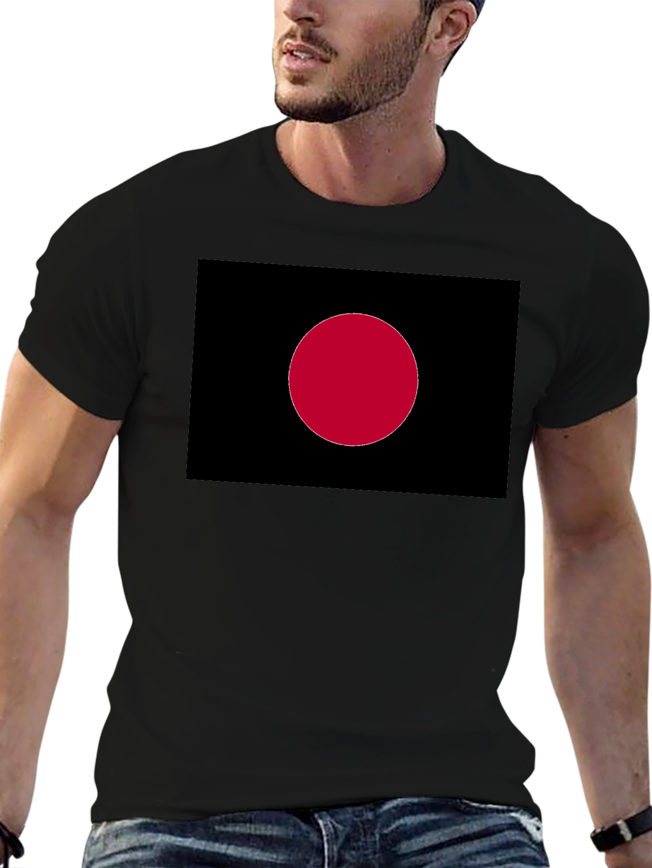 Black Tee with Red Dot Graphic