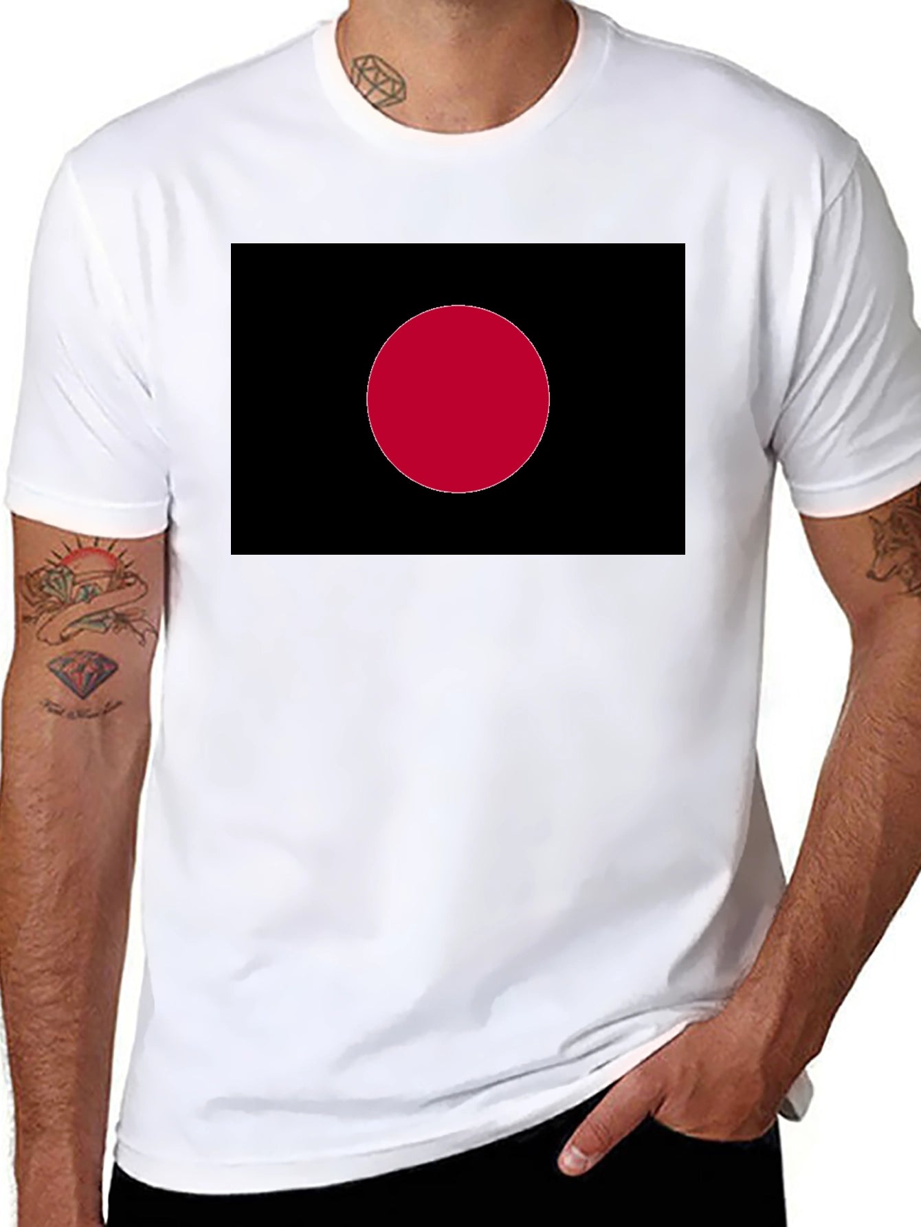 Black Tee with Red Dot Graphic