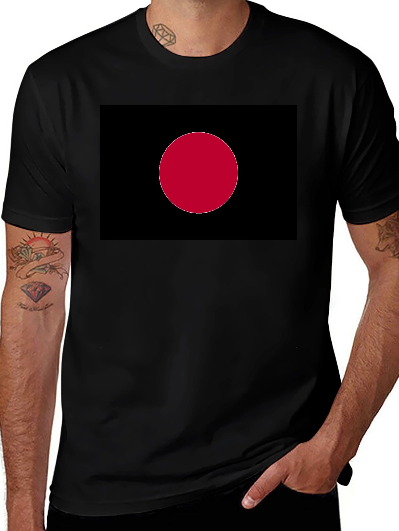 Black Tee with Red Dot Graphic